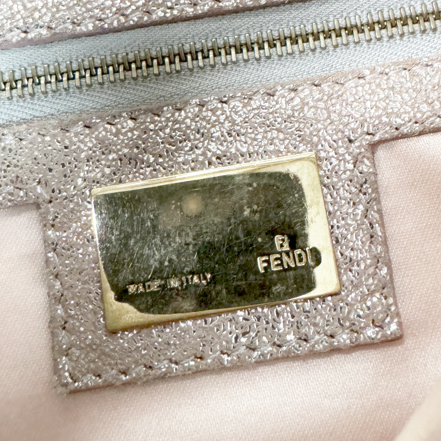 Fendi Monogram Metallic Shoulder Baguette Bag in Pink / Silver / Gold - Image 8