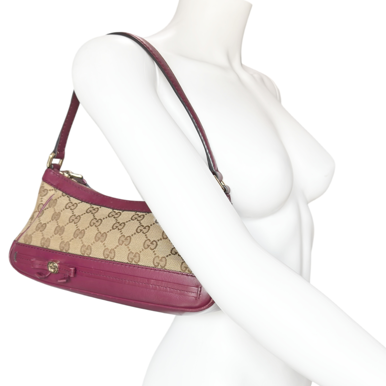 Gucci Monogram Bow Mini Shoulder Bag in Beige / Magenta Pink / Gold - Image 7