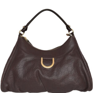 Vintage Gucci Monogram Leather D Ring Hobo Shoulder Bag in Brown / Gold | NITRYL