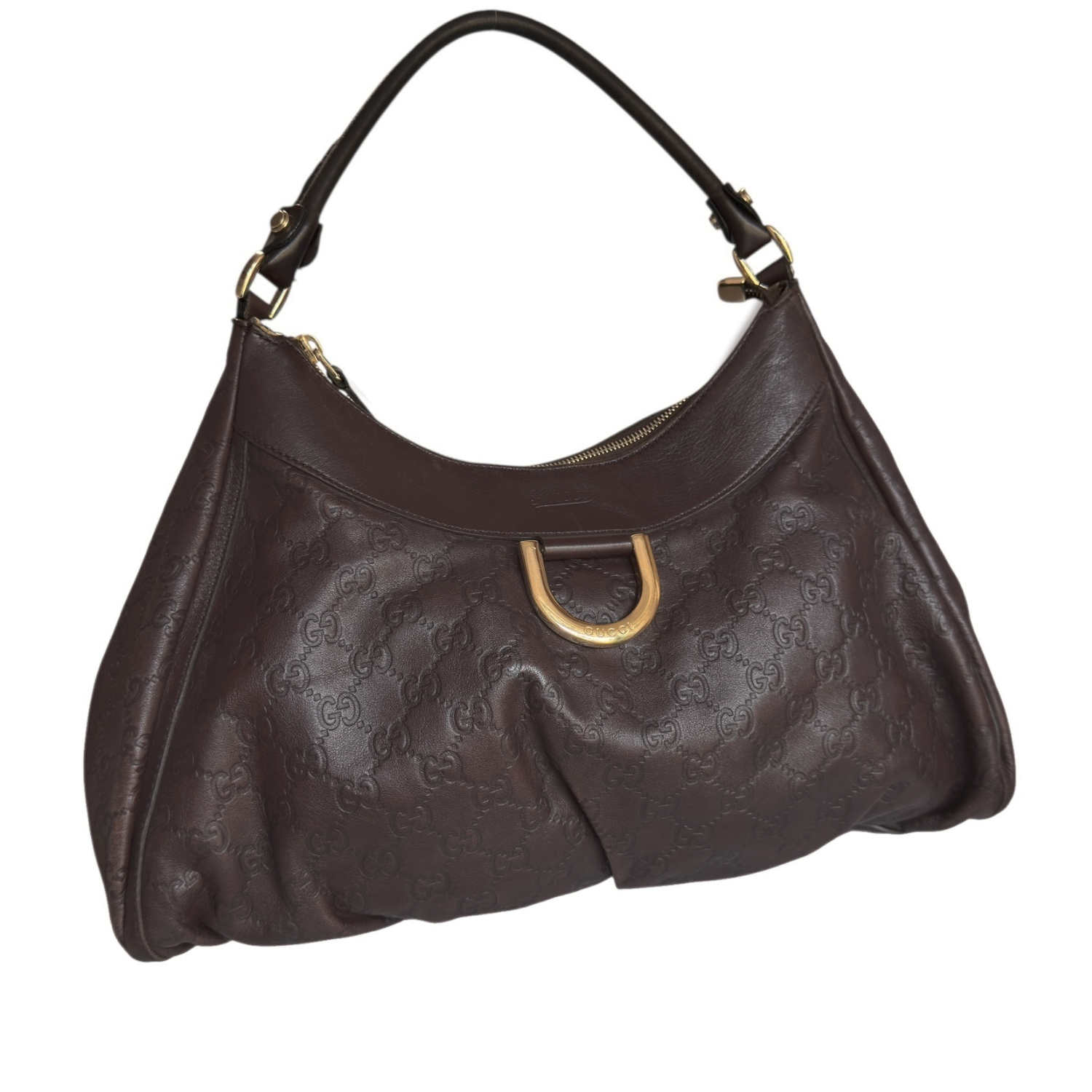 Gucci Monogram Leather D Ring Hobo Shoulder Bag in Brown / Gold - Image 2