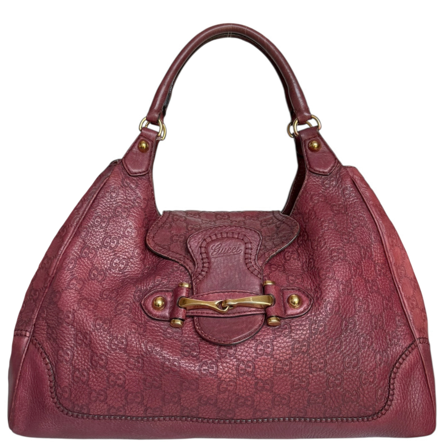 Vintage Gucci Monogram Leather New Pelham Hobo Shoulder Bag in Red / Gold | NITRYL