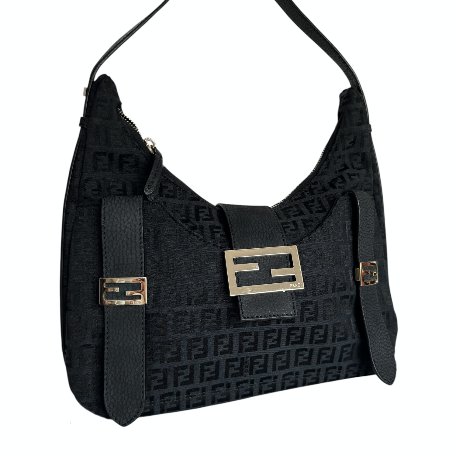 Fendi Monogram Canvas Shoulder Bag in Black / Gold - Image 2