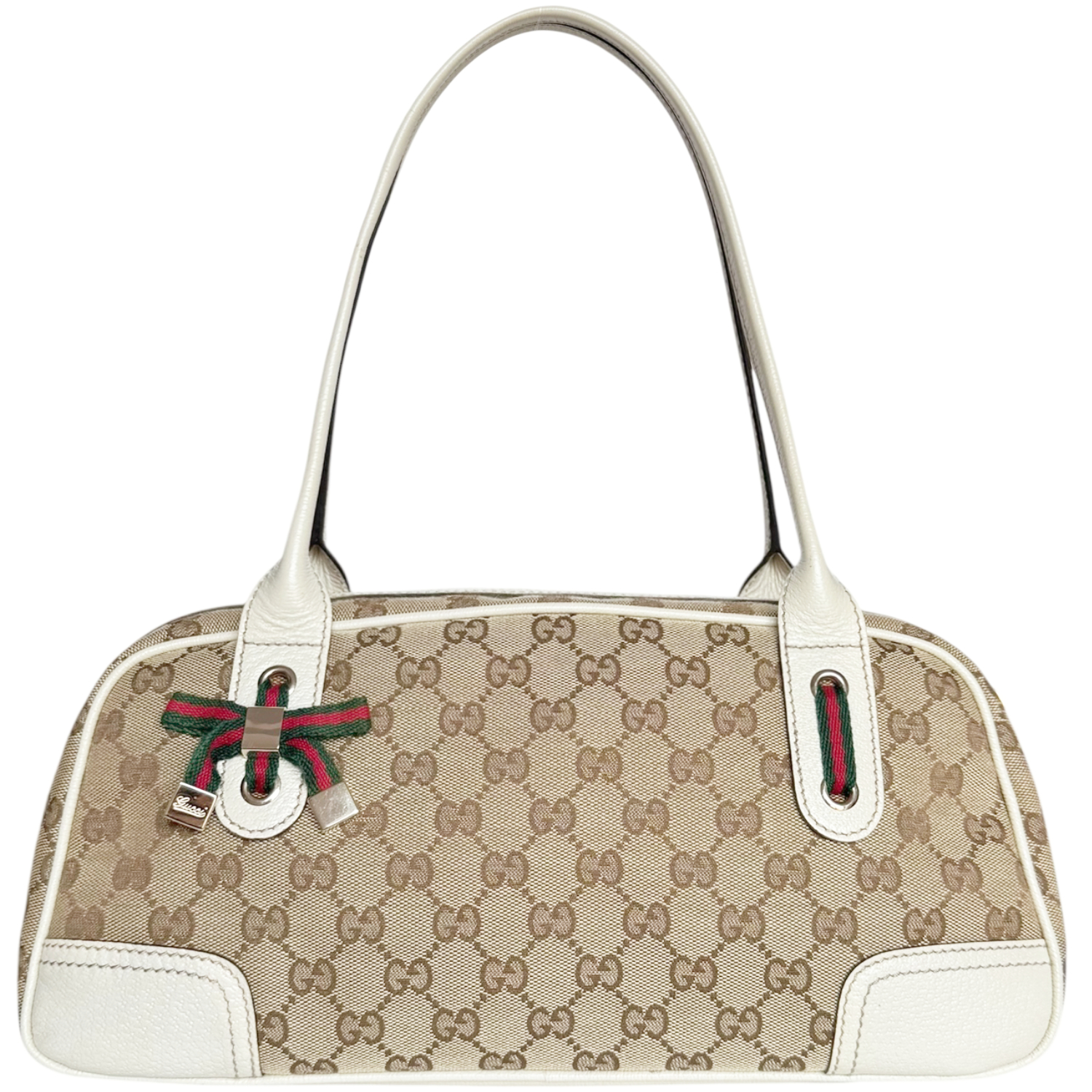 Vintage Vintage Gucci Monogram Princy Bow Shoulder Bag in Beige / Cream | NITRYL
