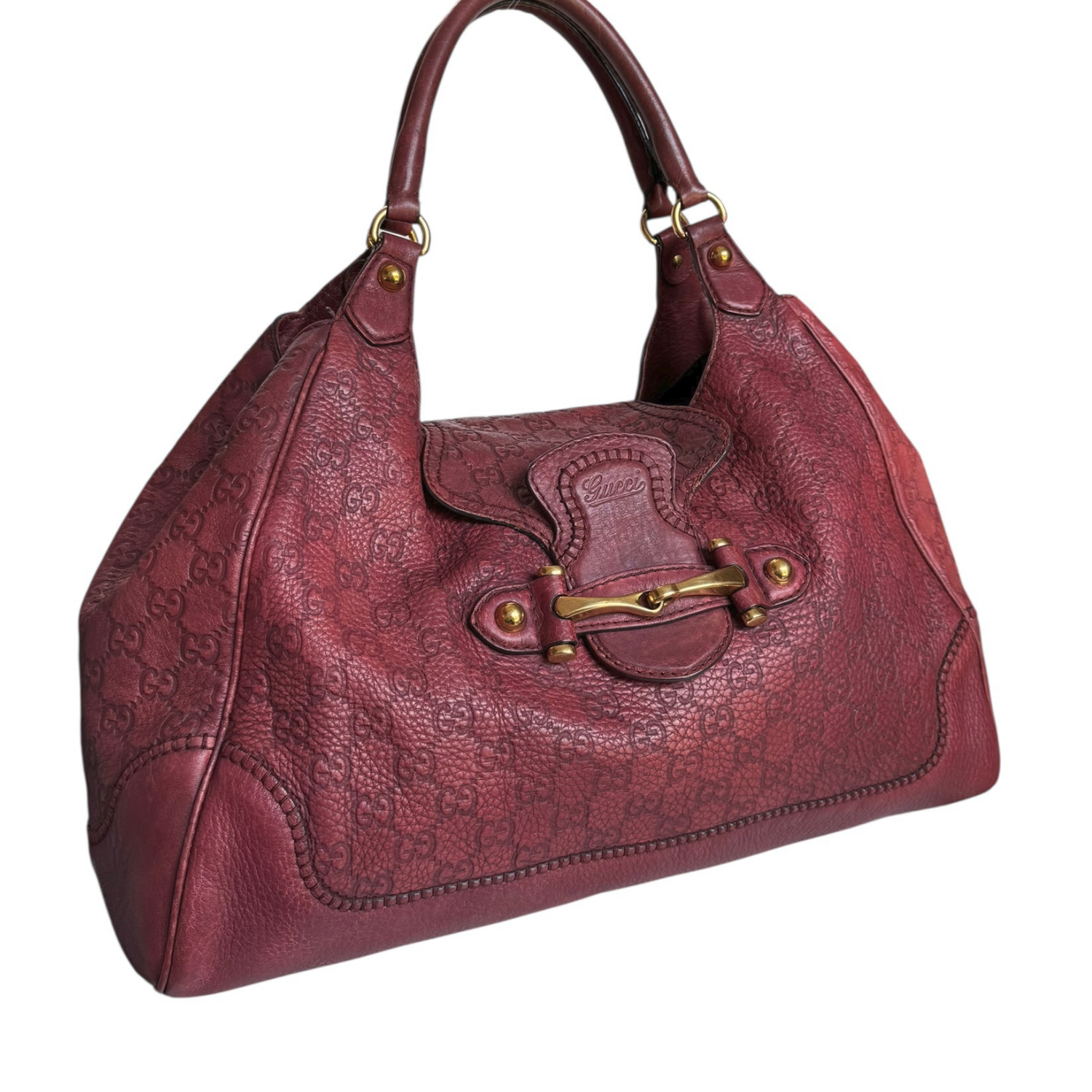 Gucci Monogram Leather New Pelham Hobo Shoulder Bag in Red / Gold - Image 2
