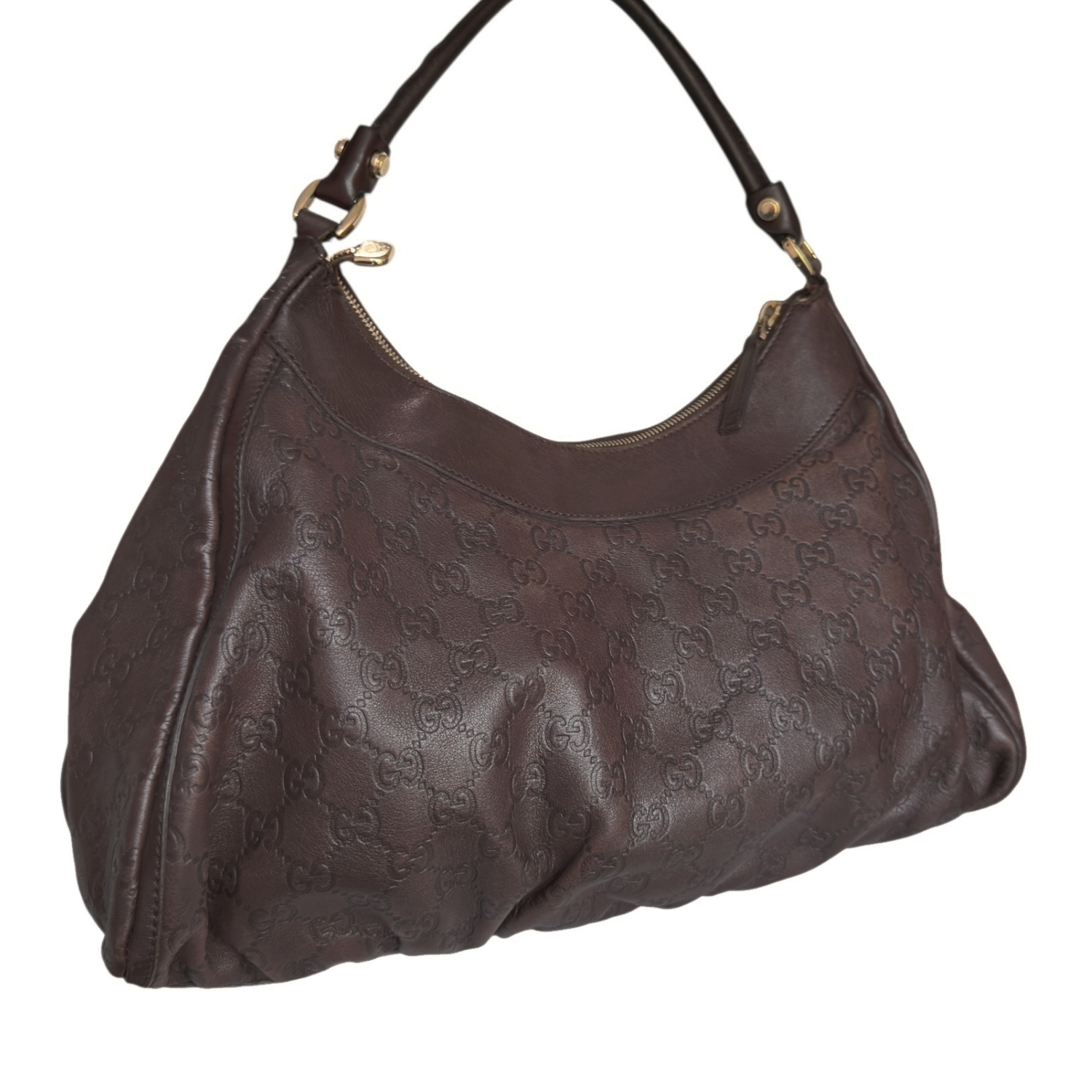 Gucci Monogram Leather D Ring Hobo Shoulder Bag in Brown / Gold - Image 4