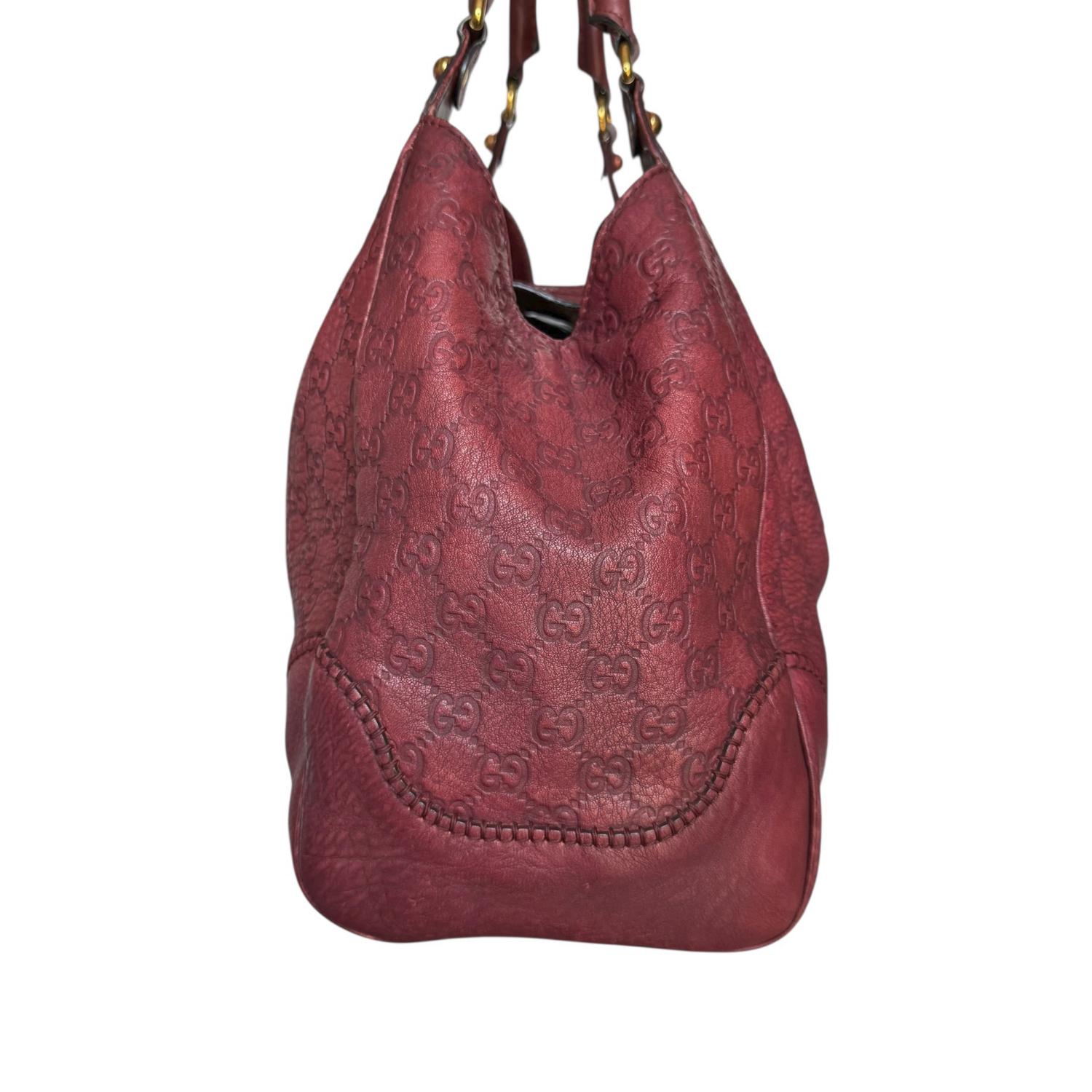 Gucci Monogram Leather New Pelham Hobo Shoulder Bag in Red / Gold - Image 3