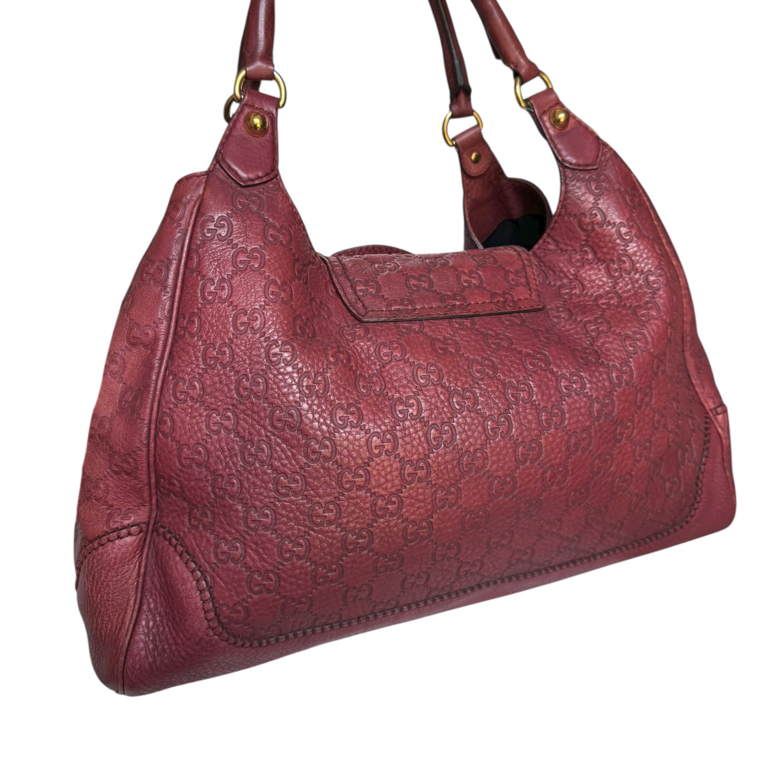 Gucci Monogram Leather New Pelham Hobo Shoulder Bag in Red / Gold - Image 4