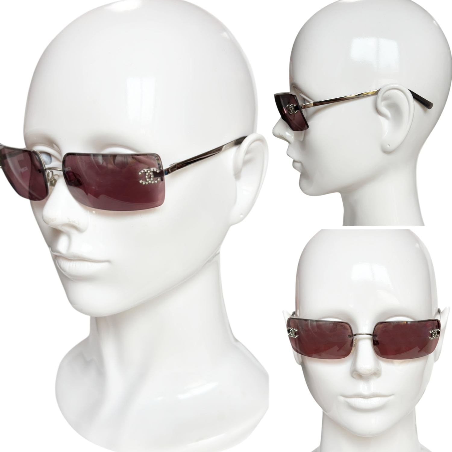 Chanel Diamante Logo Rimless Sunglasses in Maroon / Silver - Image 4