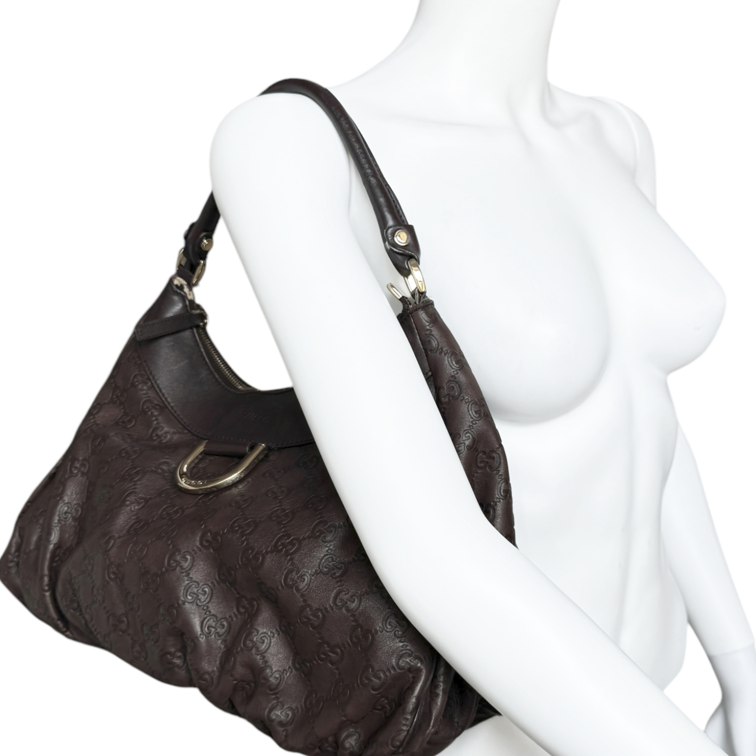 Gucci Monogram Leather D Ring Hobo Shoulder Bag in Brown / Gold - Image 8