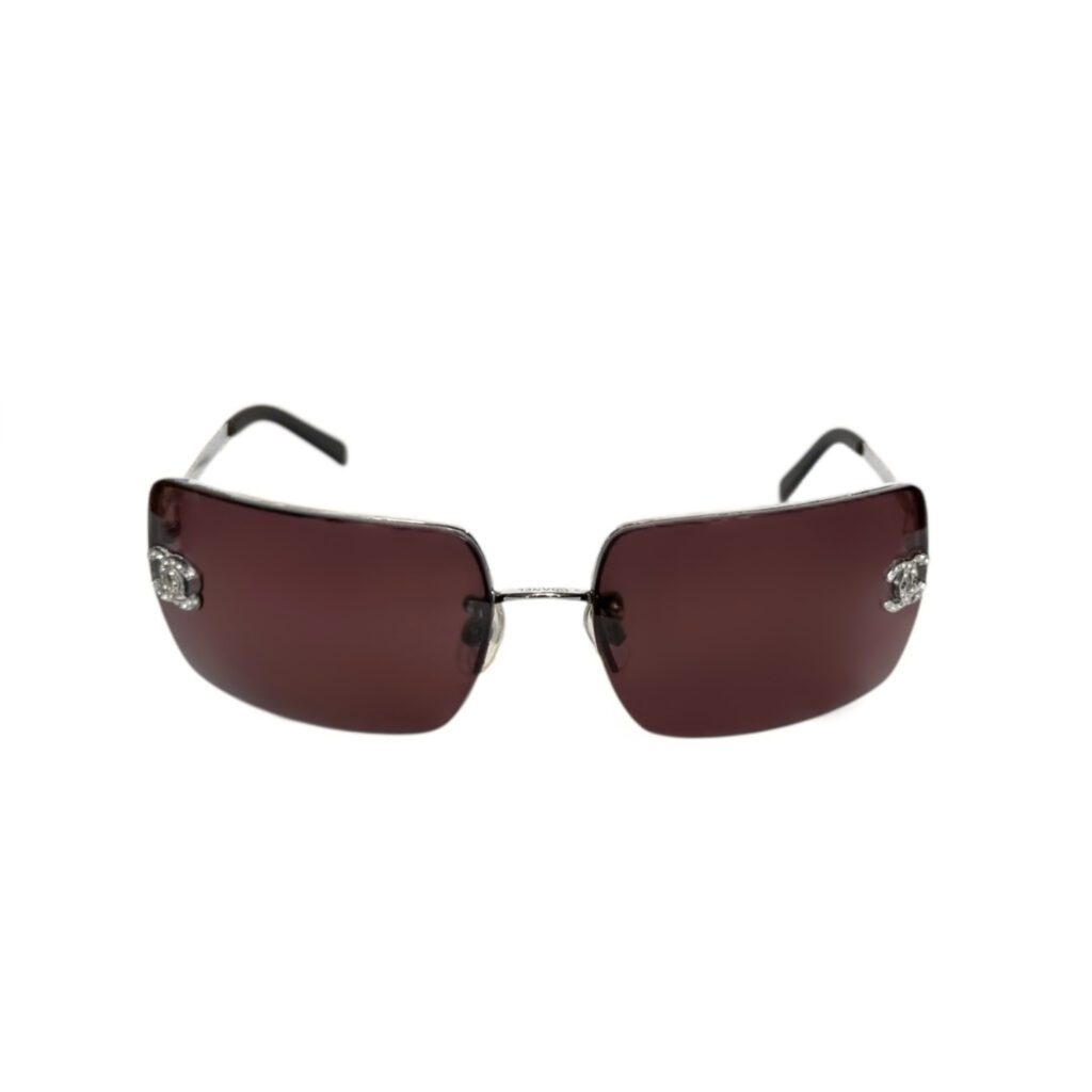 Chanel Diamante Logo Rimless Sunglasses in Maroon / Silver - Image 2