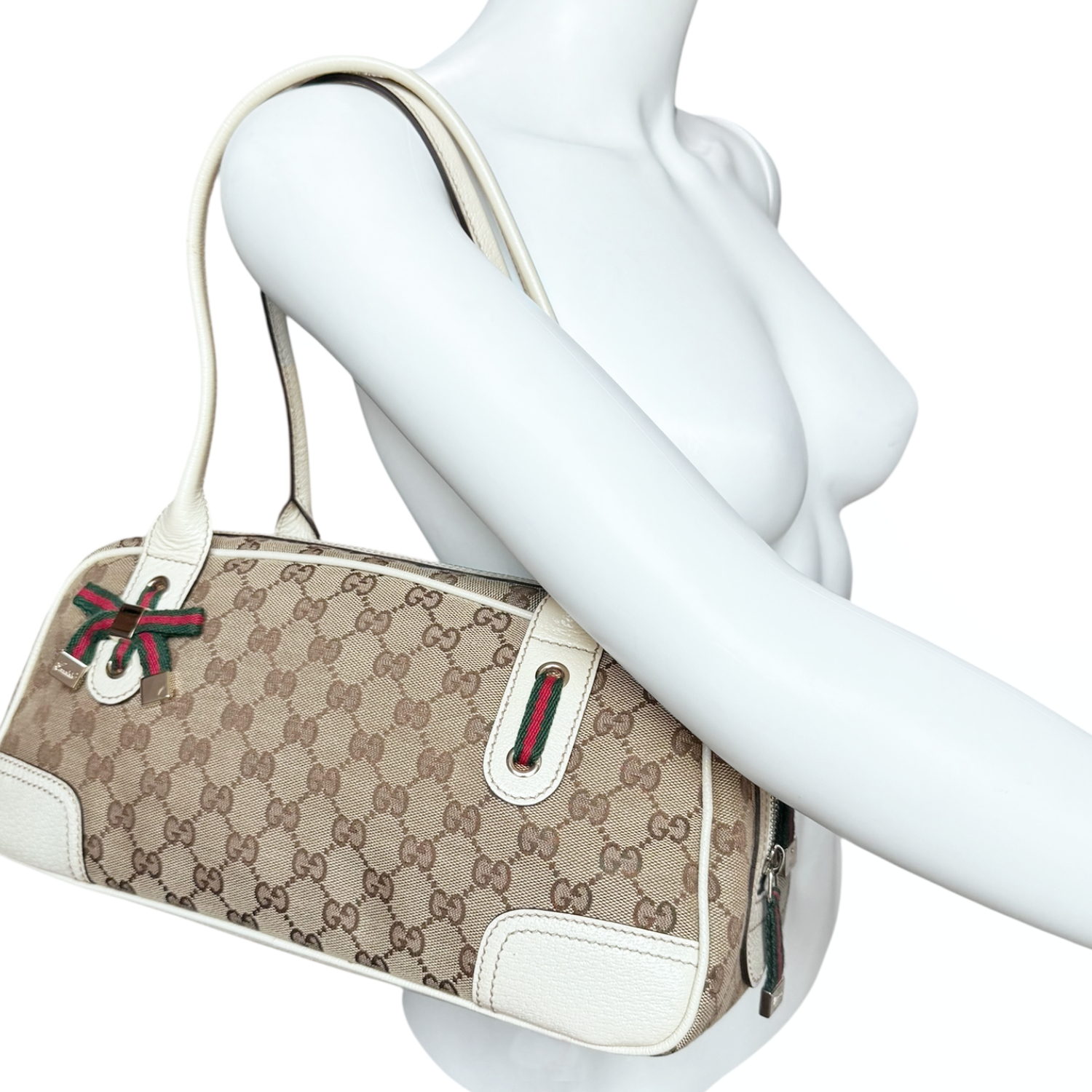 Gucci Monogram Princy Bow Shoulder Bag in Beige / Cream - Image 8