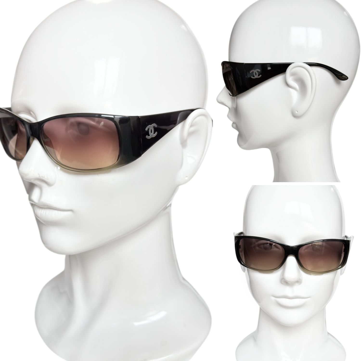 Chanel Mother of Pearl Logo Wraparound Sunglasses in Brown - Image 3