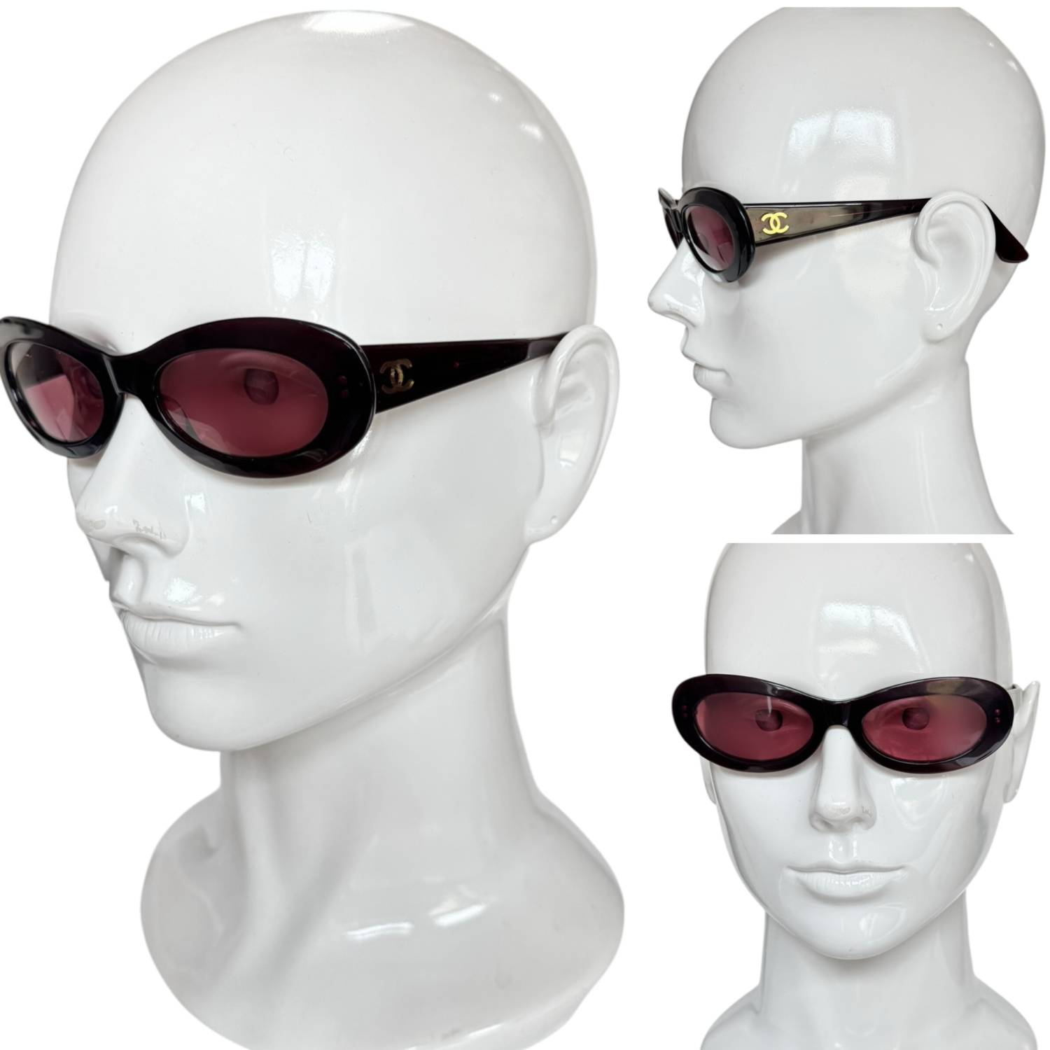 Chanel Logo Oval Sunglasses in Maroon / Gold - Image 4