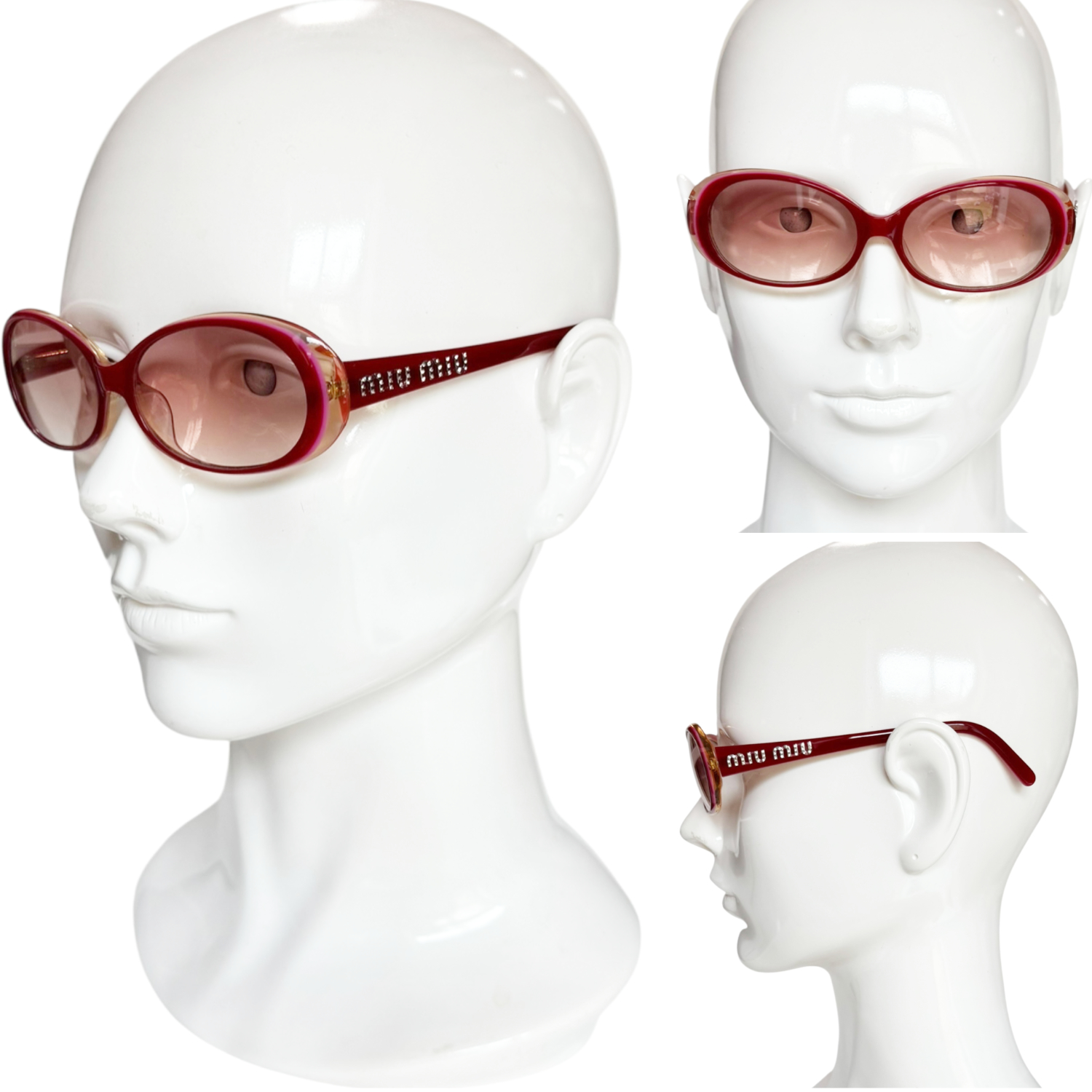 Miu Miu Diamante Logo Sunglasses in Pink / Red - Image 4