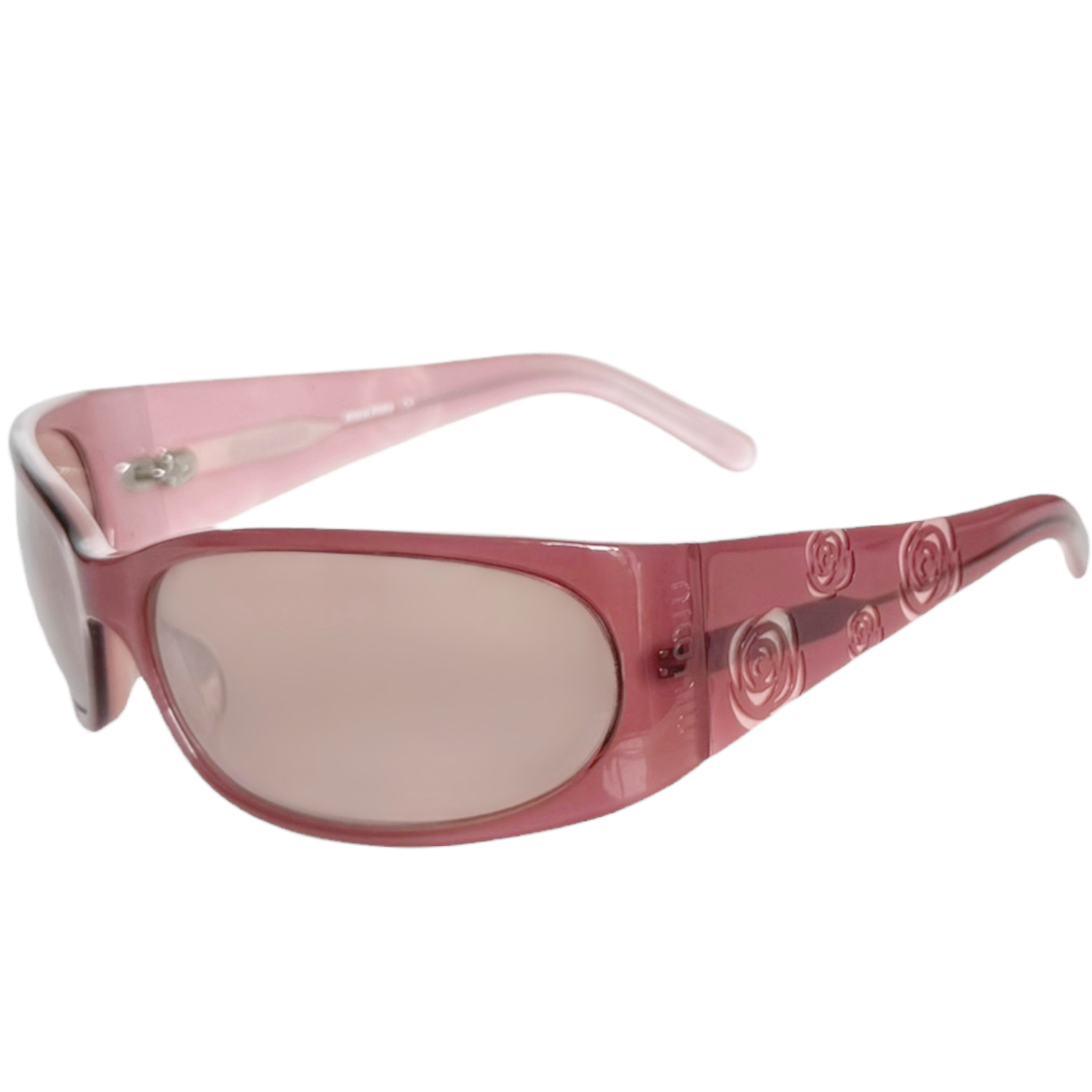 Vintage Miu Miu Logo Rose Wraparound Sunglasses in Pink | NITRYL