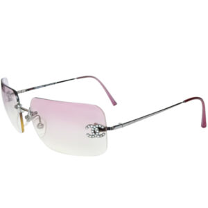 Vintage Chanel Diamante Ombre Rimless Sunglasses in Baby Pink / Silver | NITRYL