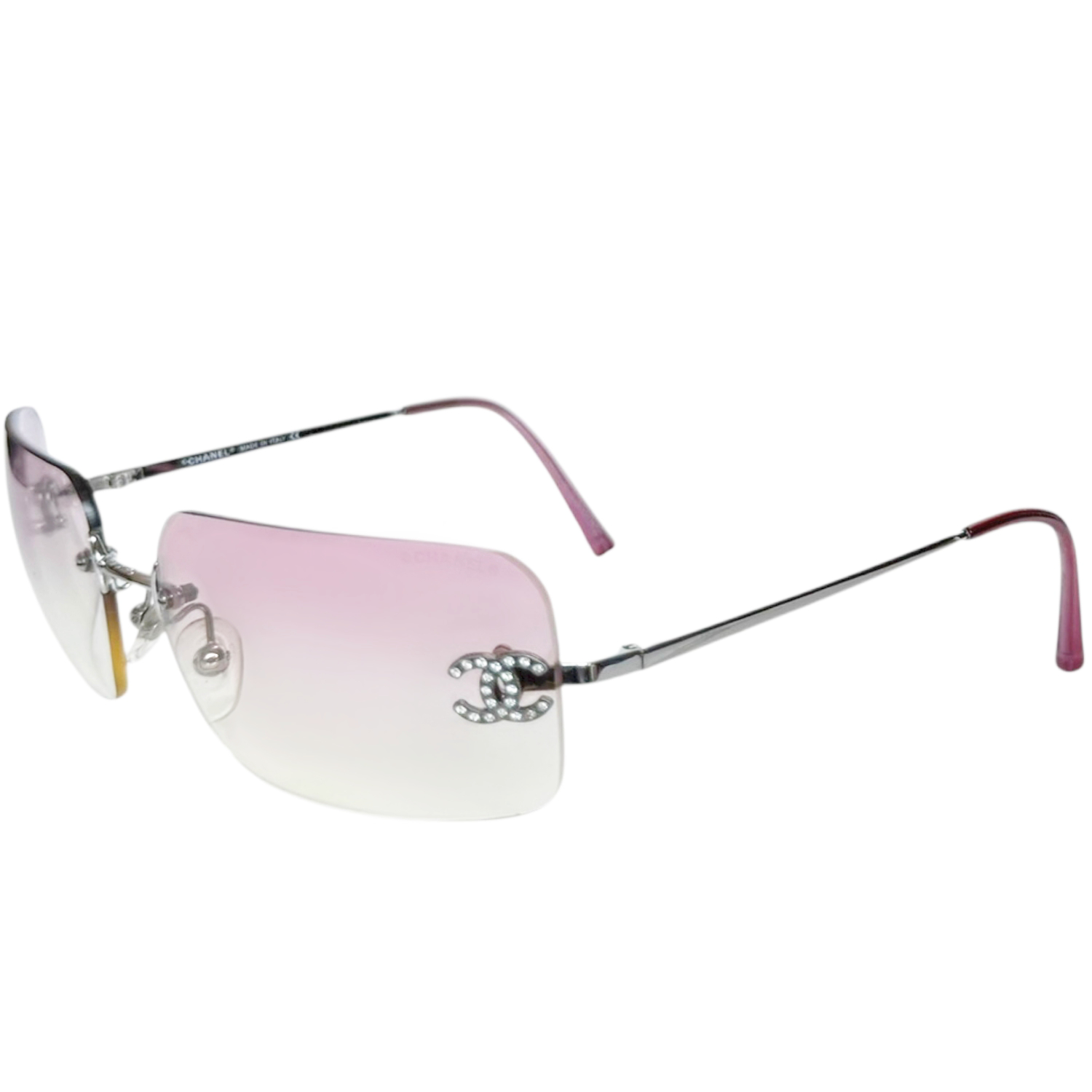 Vintage Chanel Diamante Ombre Rimless Sunglasses in Baby Pink / Silver | NITRYL