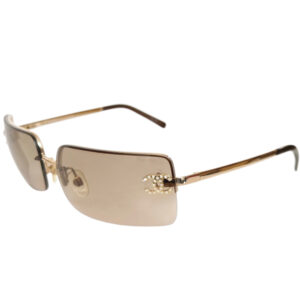 Vintage Chanel Diamante Logo Rimless Sunglasses in Brown / Gold | NITRYL