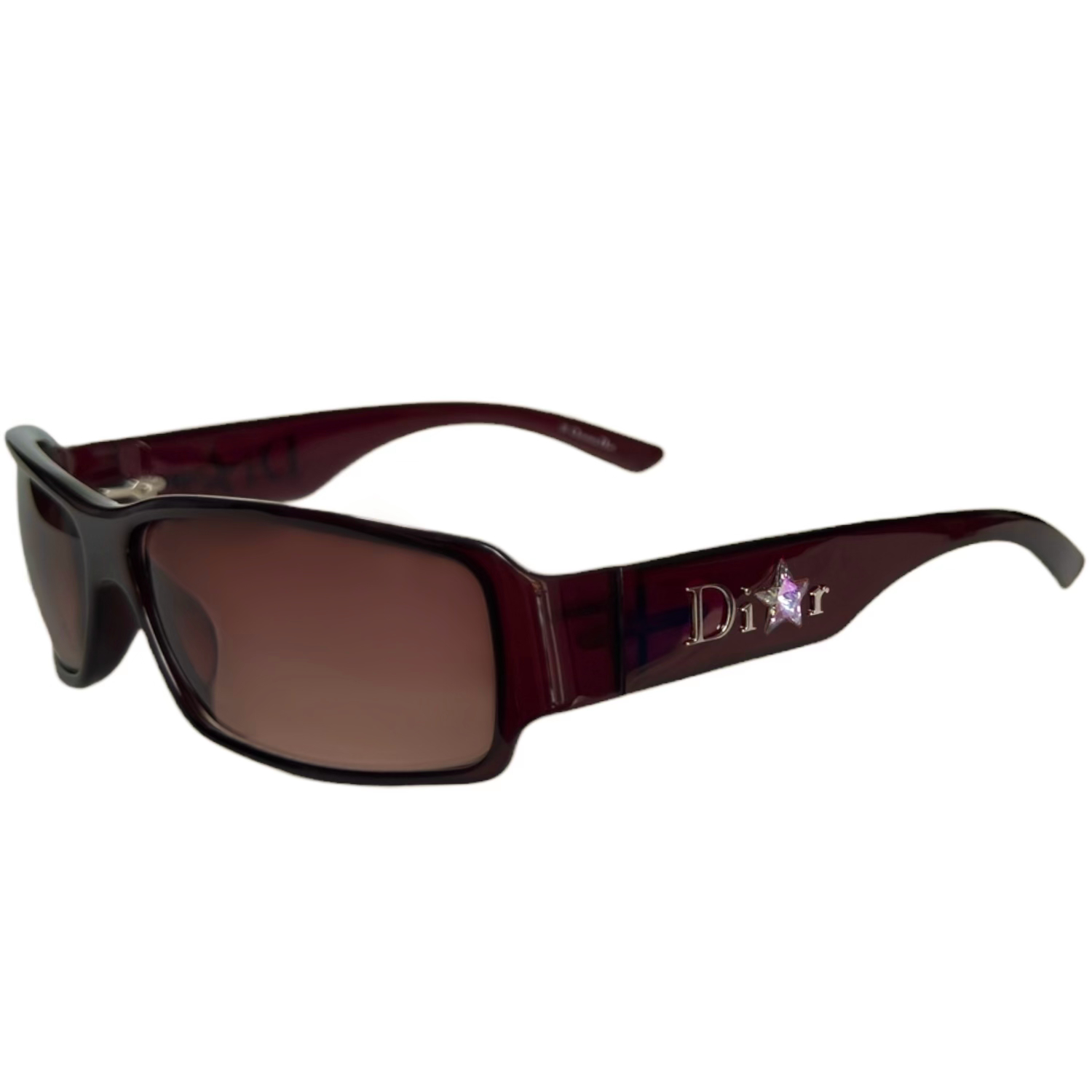 Vintage Dior Star Diamante Logo Sunglasses in Maroon / Silver | NITRYL