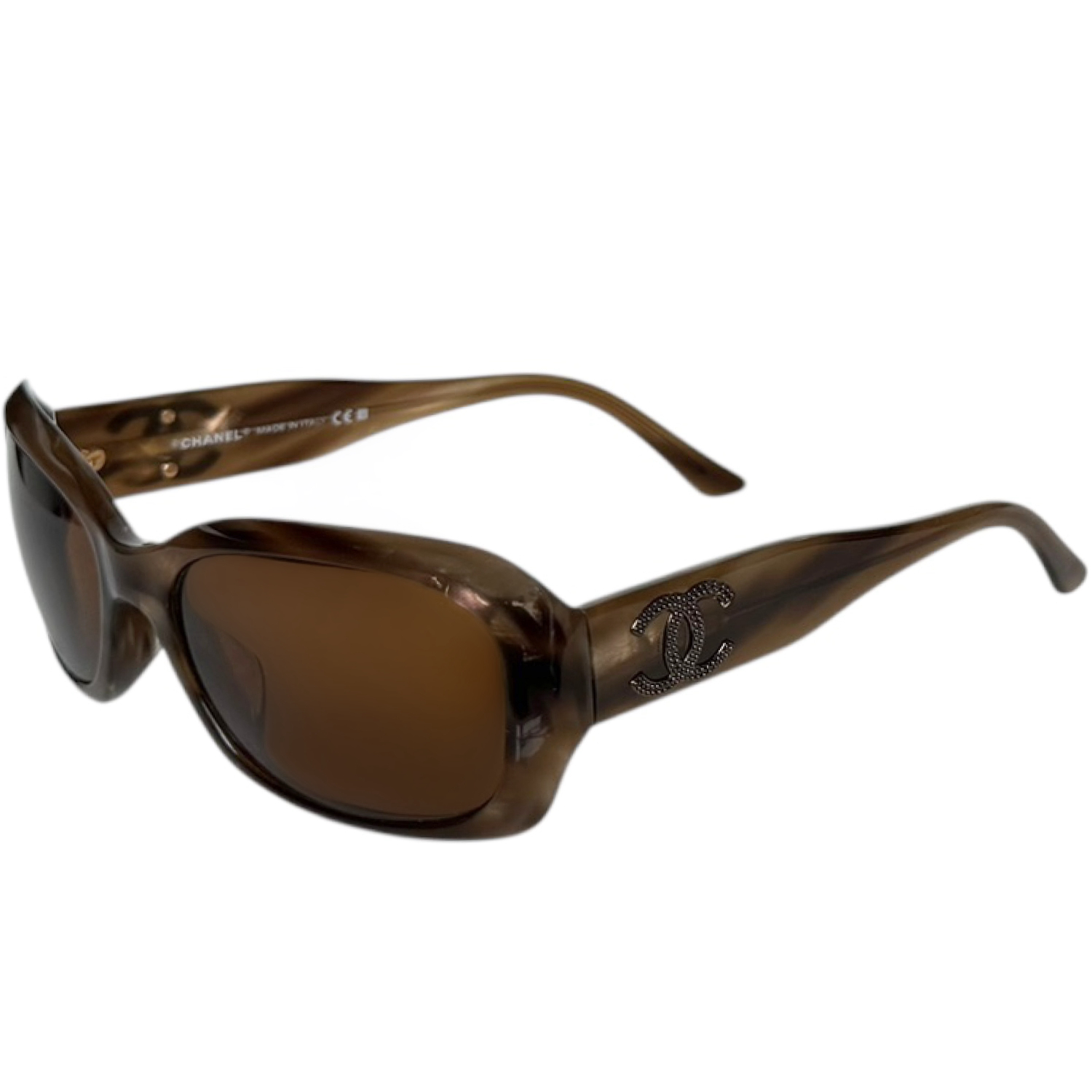 Vintage Chanel Logo Studded Sunglasses in Brown | NITRYL
