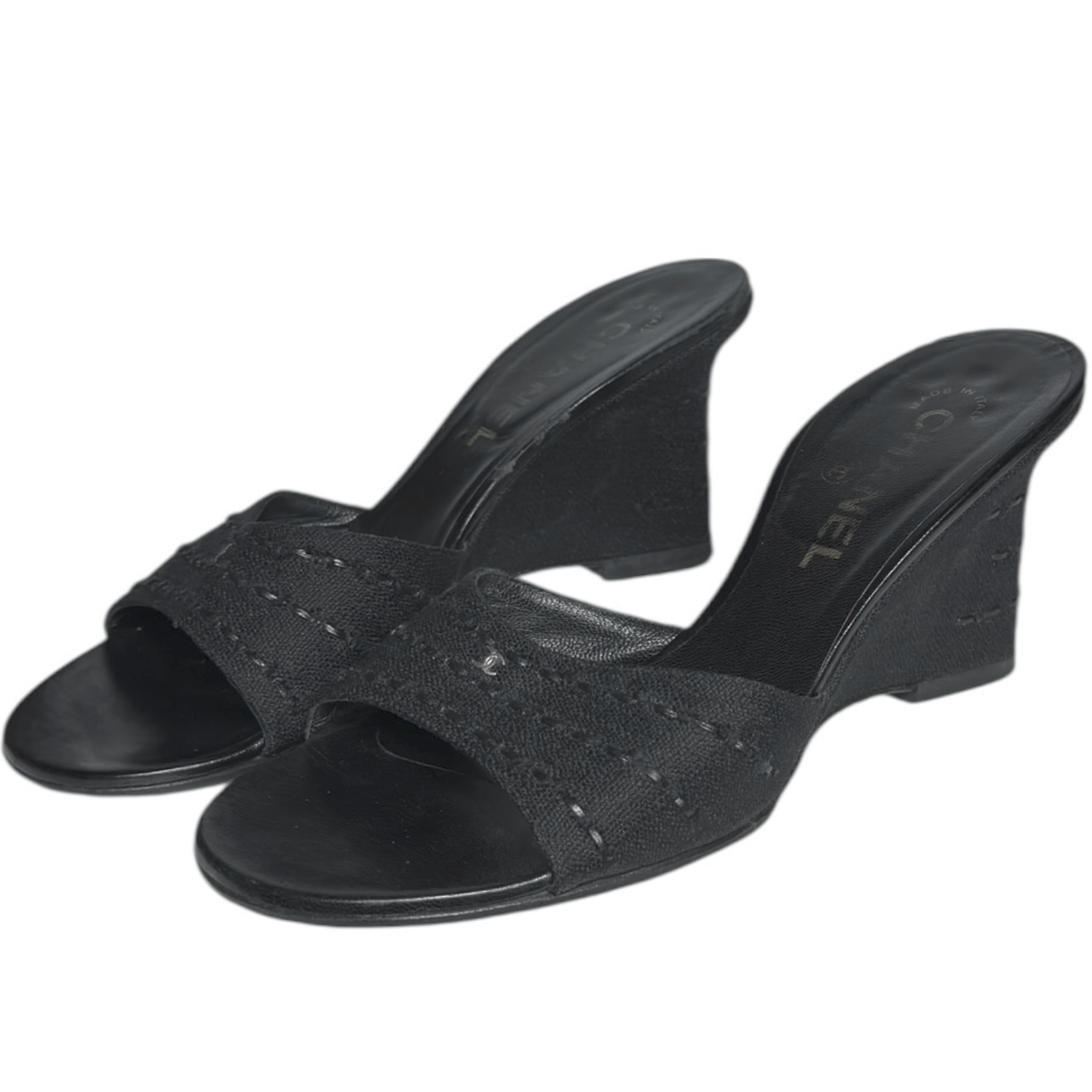 Vintage Chanel Logo Wedges in Black UK 3 | NITRYL