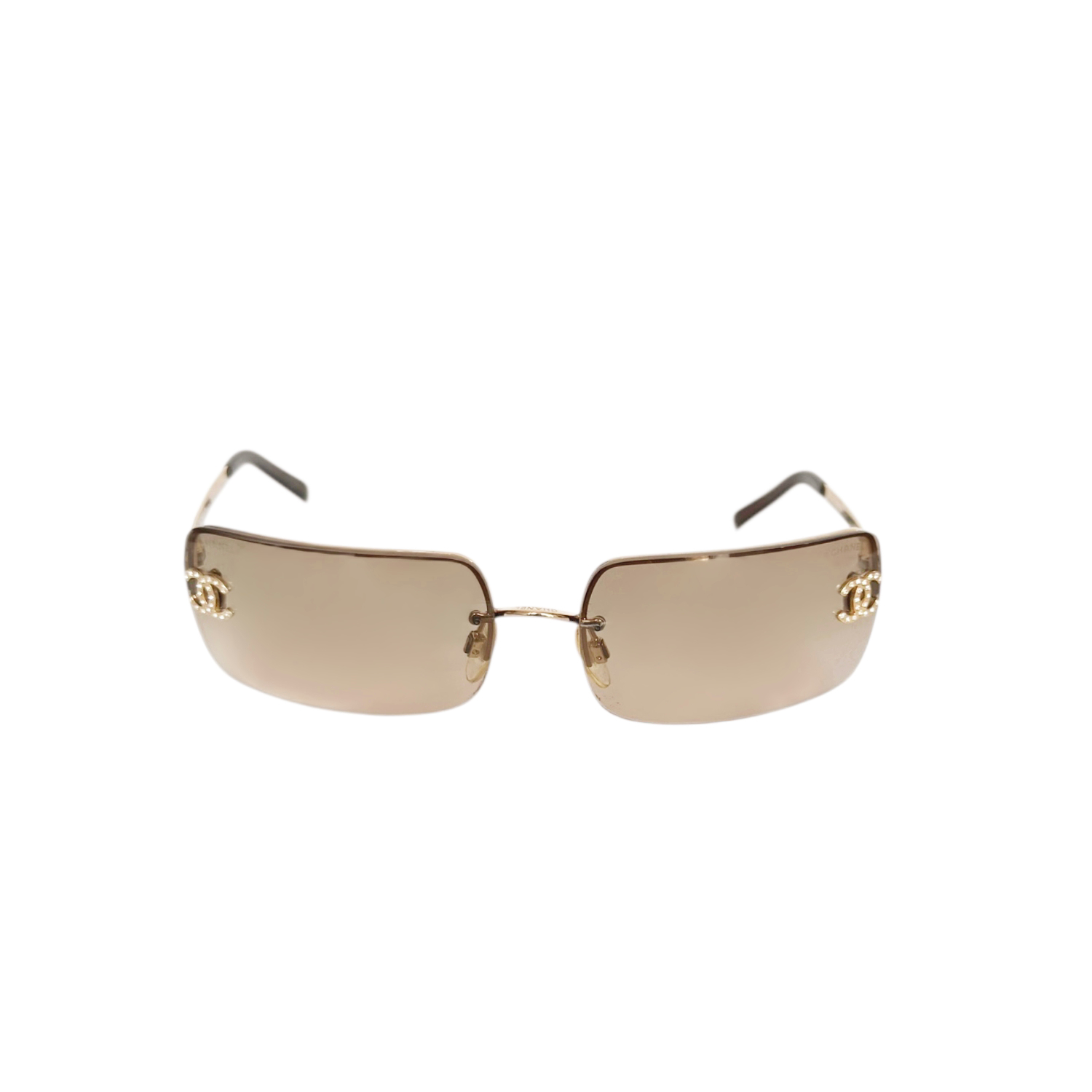 Chanel Diamante Logo Rimless Sunglasses in Brown / Gold - Image 2