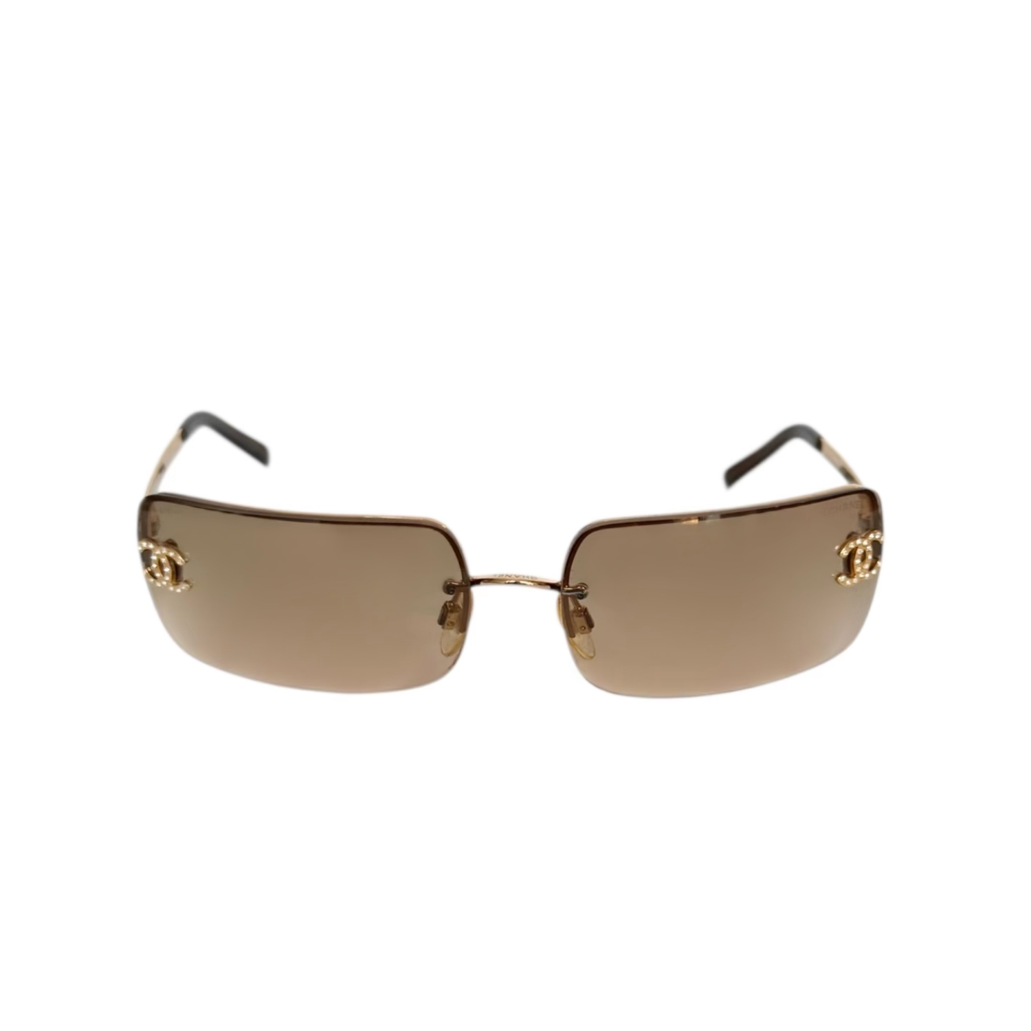 Chanel Diamante Logo Rimless Sunglasses in Brown / Gold - Image 2