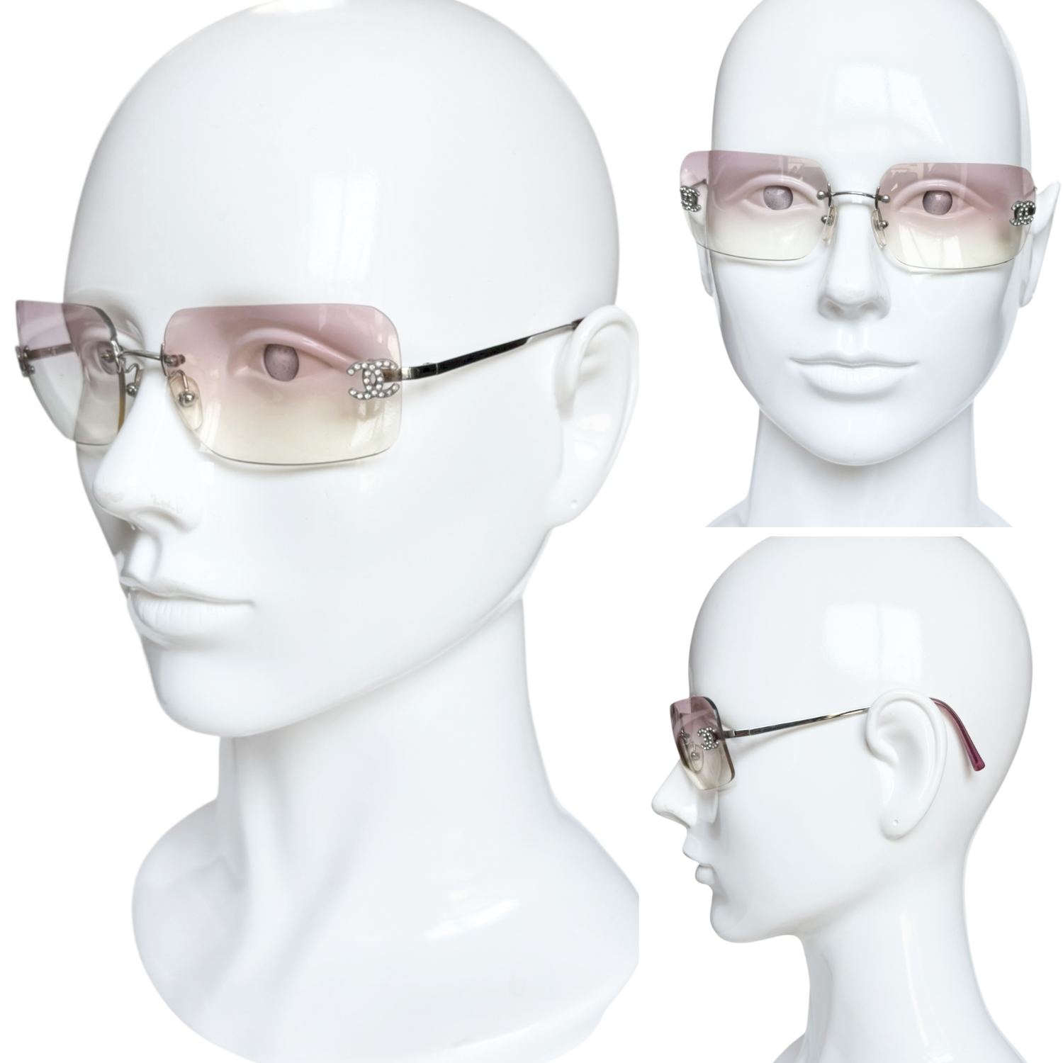 Chanel Diamante Ombre Rimless Sunglasses in Baby Pink / Silver - Image 4