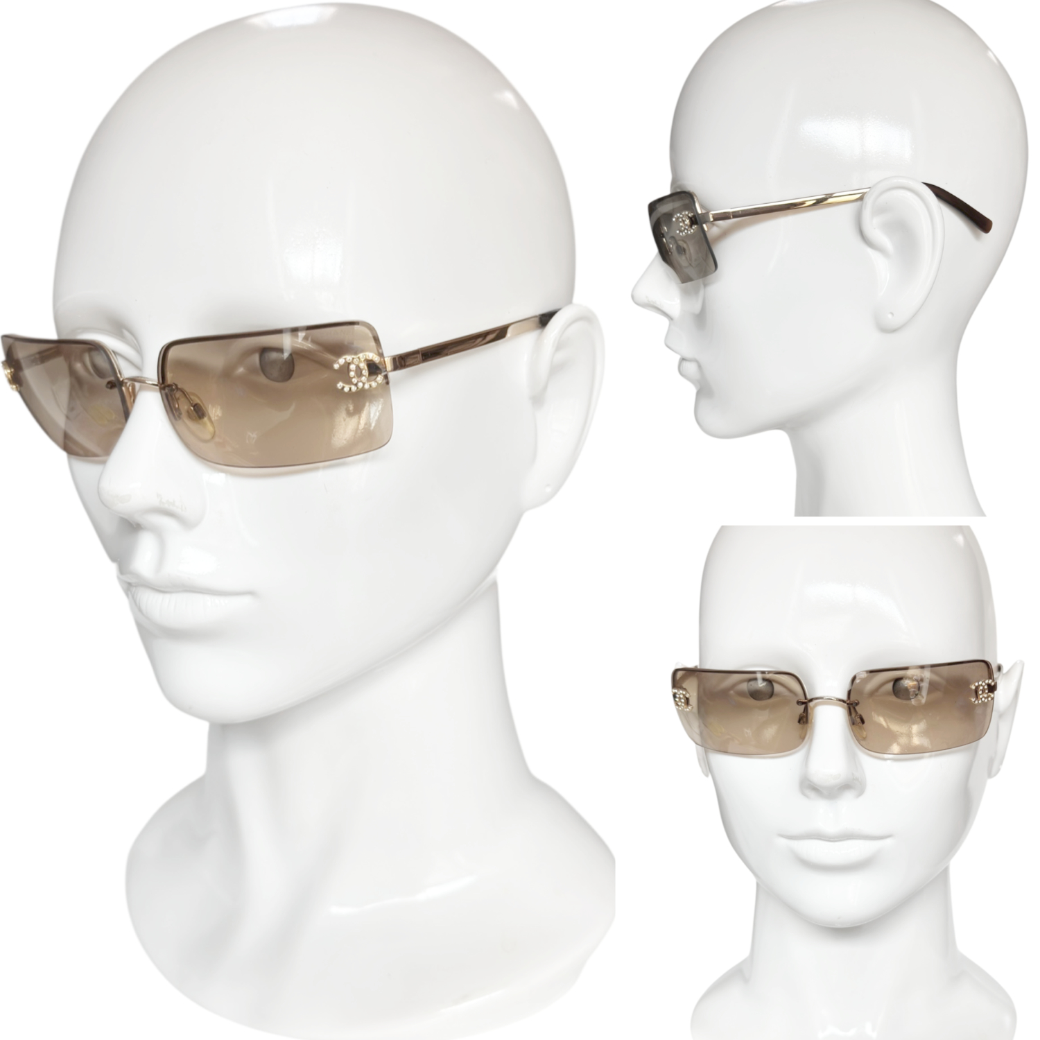 Chanel Diamante Logo Rimless Sunglasses in Brown / Gold - Image 4