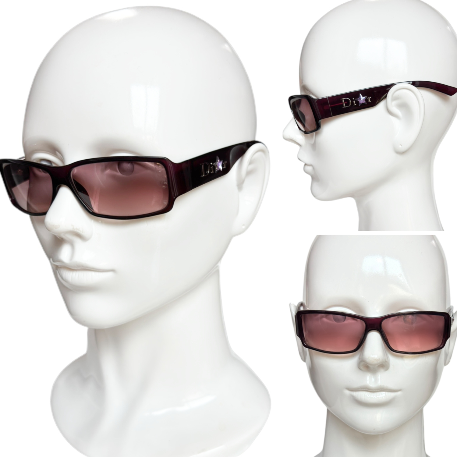 Dior Star Diamante Logo Sunglasses in Maroon / Silver - Image 4