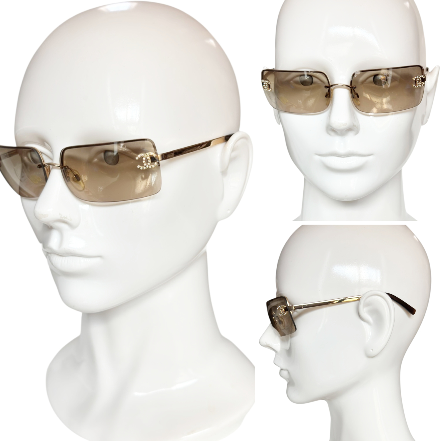 Chanel Diamante Logo Rimless Sunglasses in Brown / Gold - Image 4