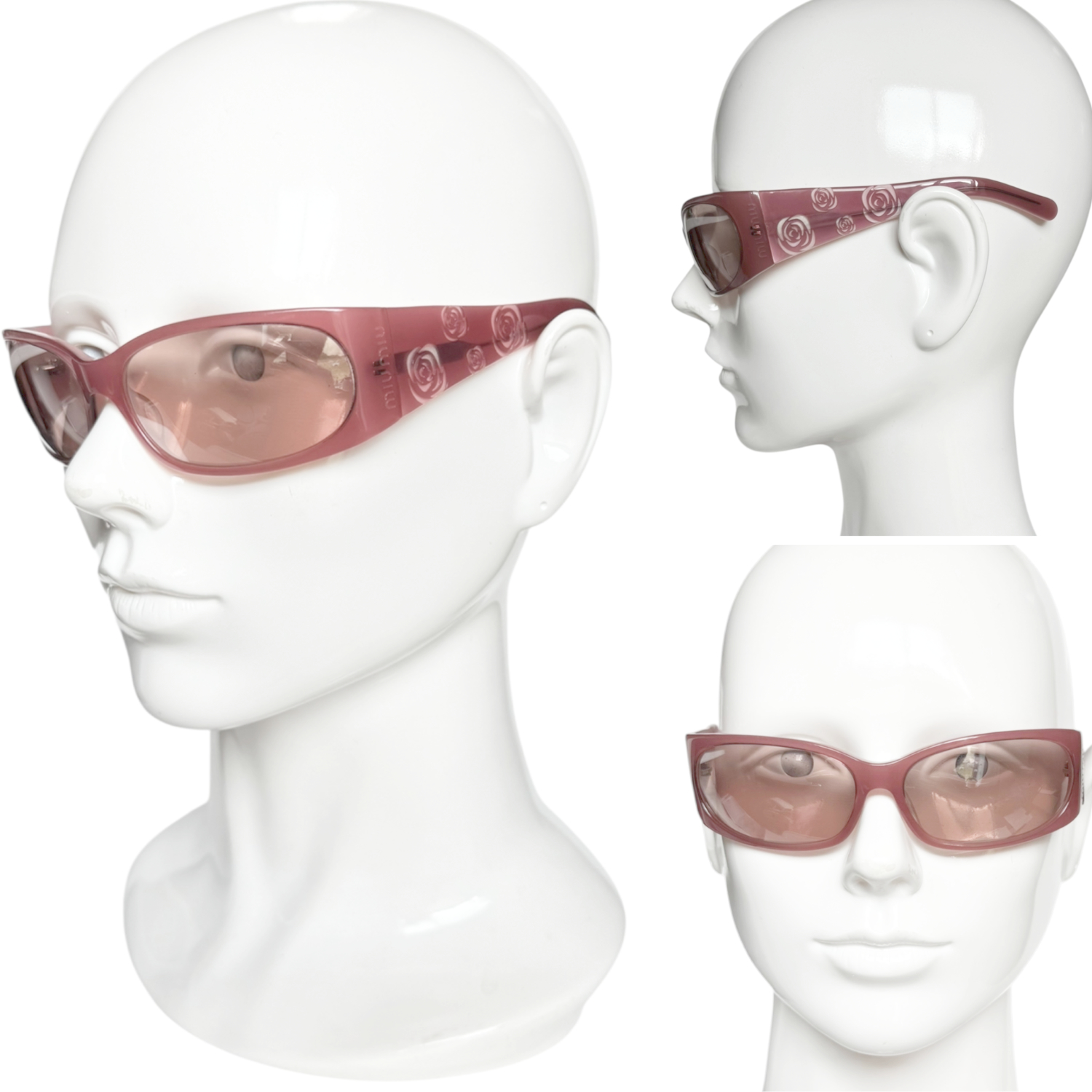 Miu Miu Logo Rose Wraparound Sunglasses in Pink - Image 4