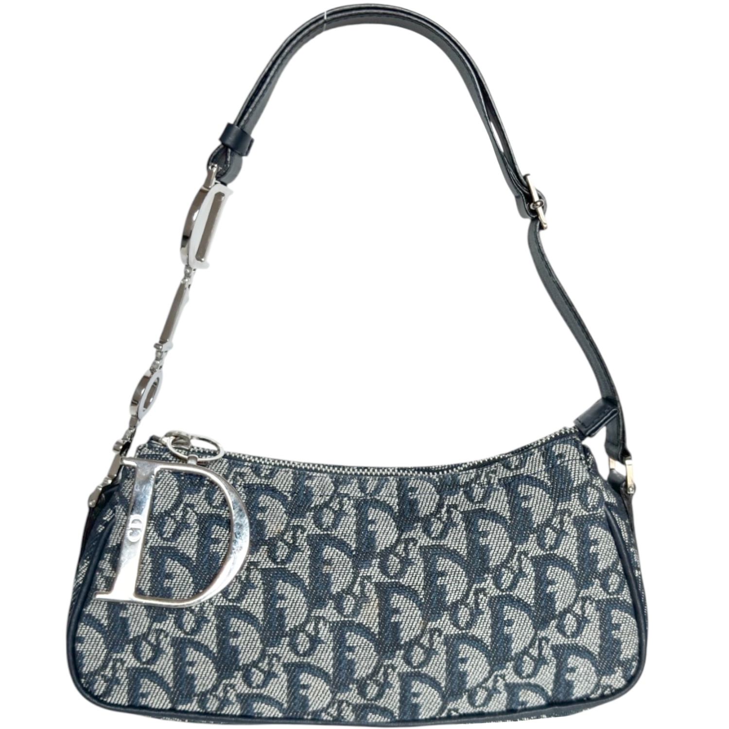 Dior Monogram Spellout Trotter Mini Shoulder Bag in Navy Blue / Silver
