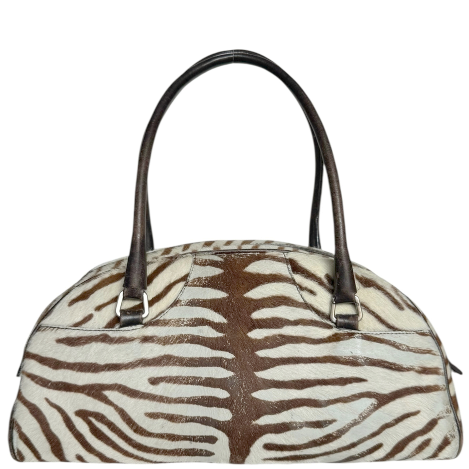 Vintage Prada Zebra Calfskin Bag in White / Brown | NITRYL