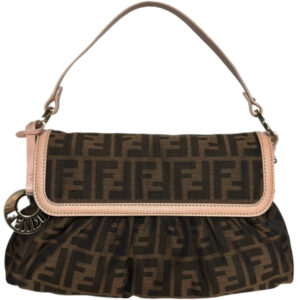 Vintage Fendi Zucca Monogram Chef Shoulder Bag in Brown / Baby Pink / Gold | NITRYL