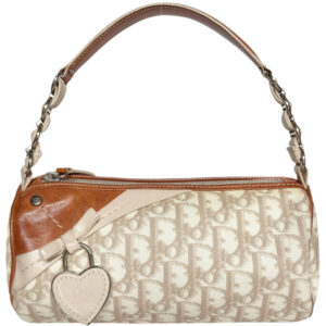 Vintage Dior Monogram Heart Romantic Barrel Mini Shoulder Bag in Beige / Tan | NITRYL