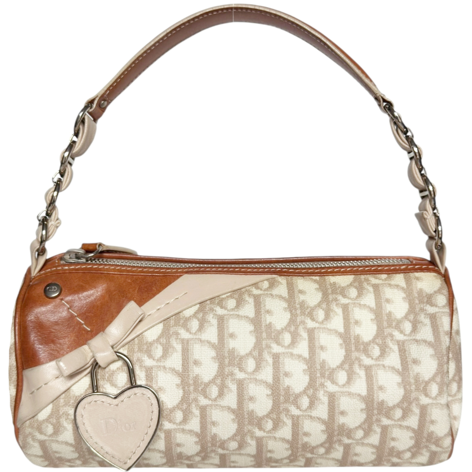 Vintage Dior Monogram Heart Romantic Barrel Mini Shoulder Bag in Beige / Tan | NITRYL