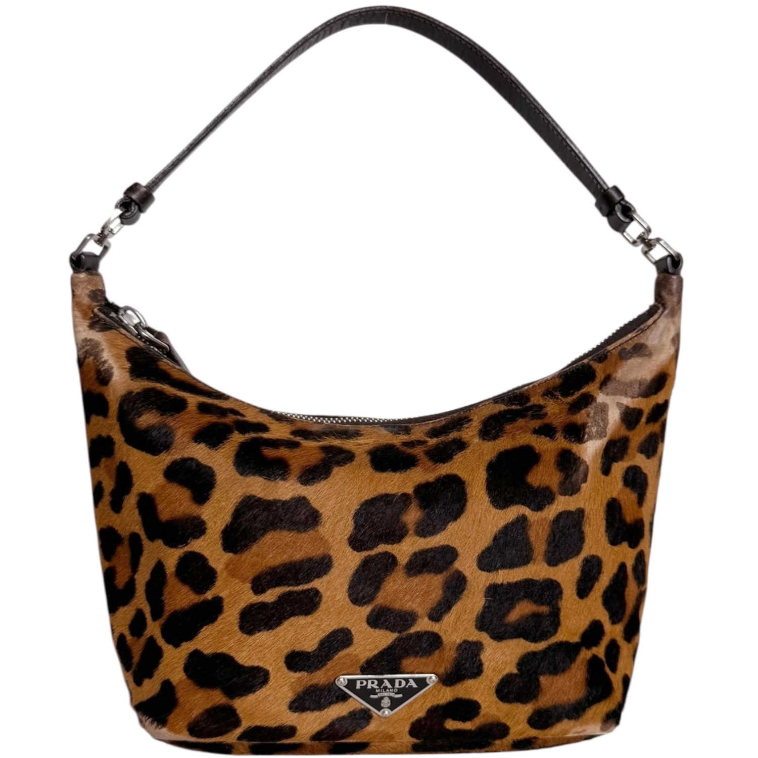 Vintage Prada Leopard Print Calfskin Shoulder Bag in Brown | NITRYL