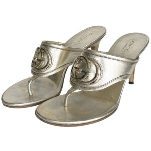 Vintage Gucci GG Logo Thong Heels in Gold UK 4 | NITRYL