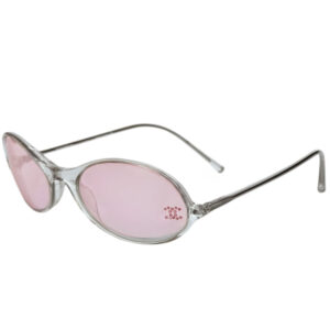 Vintage Chanel Diamante Logo Oval Sunglasses in Pink / Clear | NITRYL