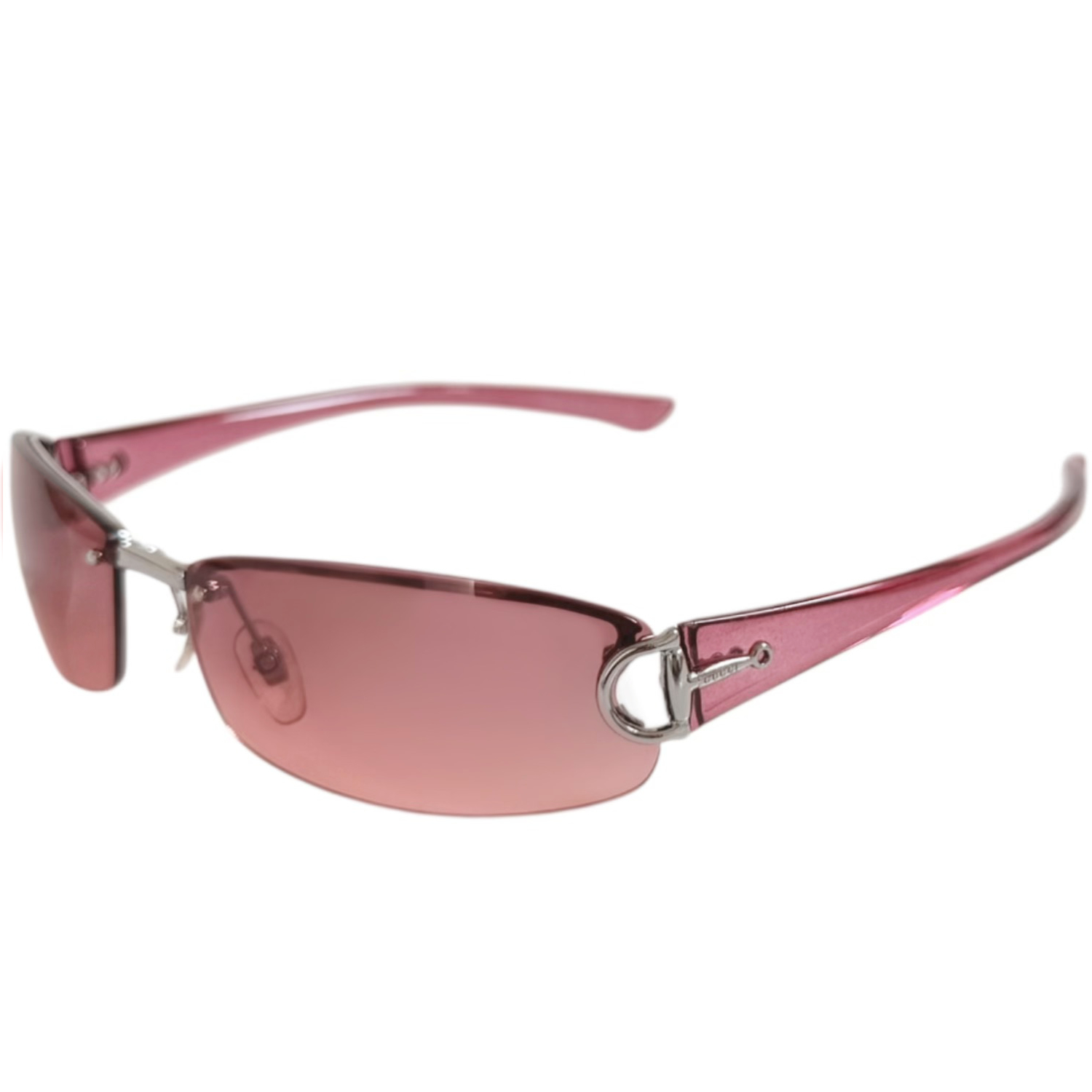 Vintage Gucci Horsebit Logo Sunglasses in Pink / Silver | NITRYL