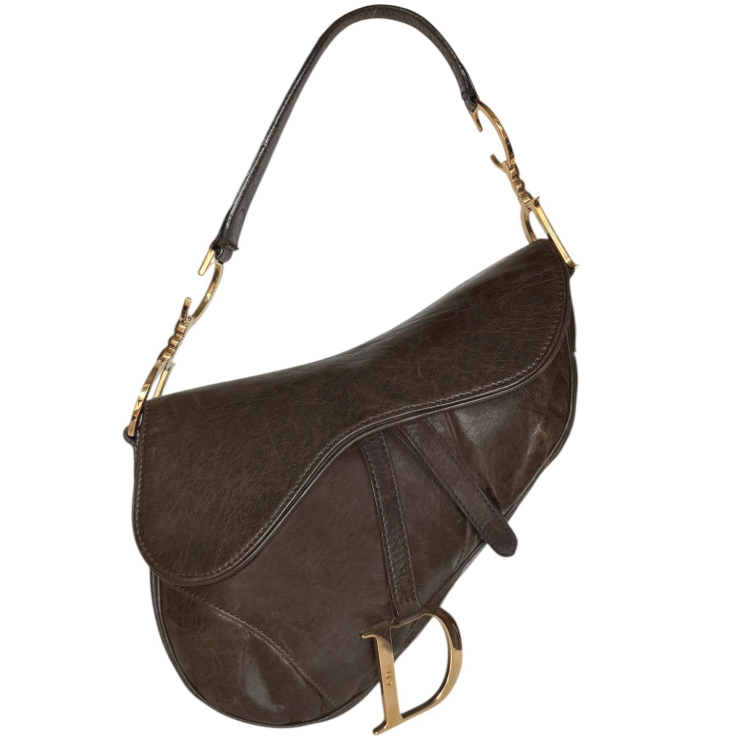 Vintage Dior Leather Saddle Bag in Brown / Gold | NITRYL