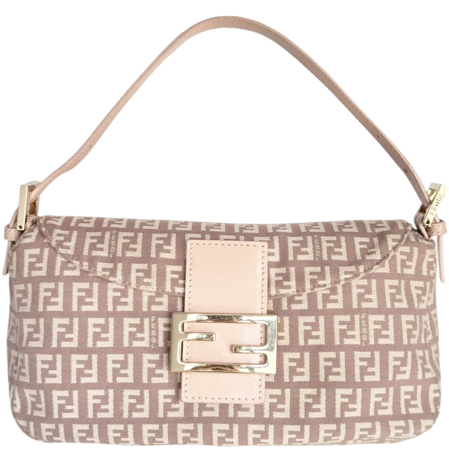 Vintage Fendi Monogram Shoulder Baguette Bag in Dusty Pink / Gold | NITRYL