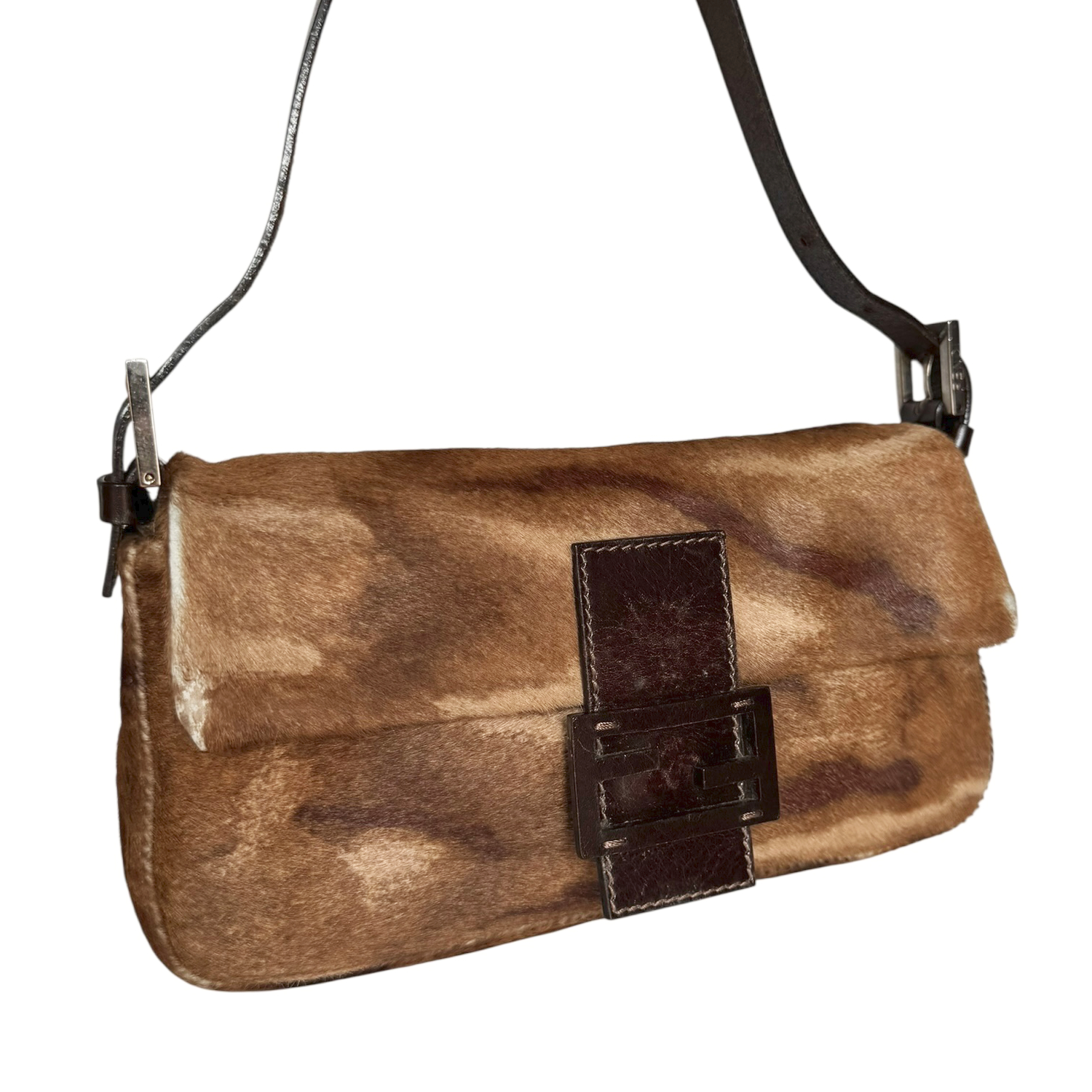 Fendi Mottled Calfskin Shoulder Baguette Bag in Brown - Image 2