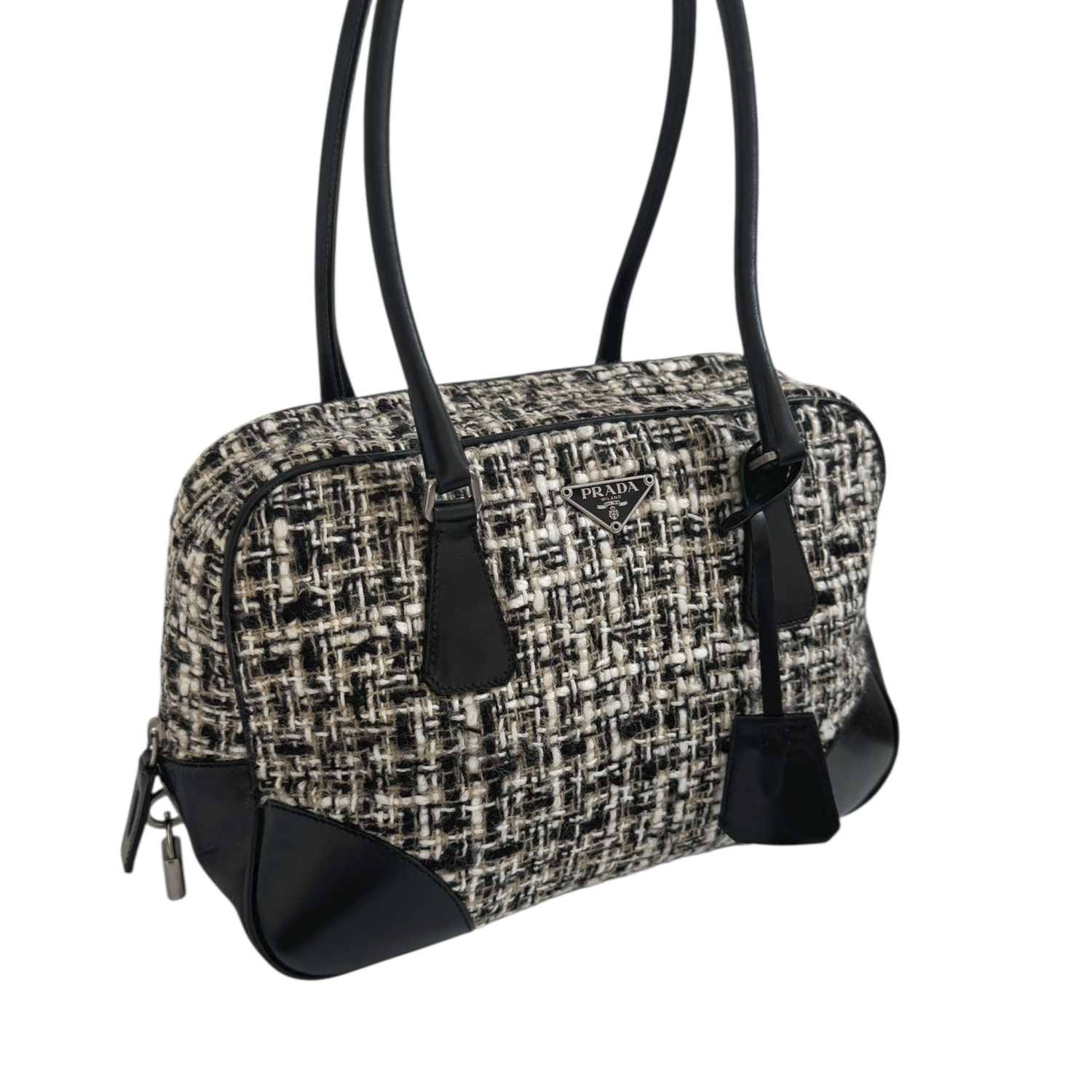 Prada Tweed Shoulder Bag in Black / Silver - Image 2