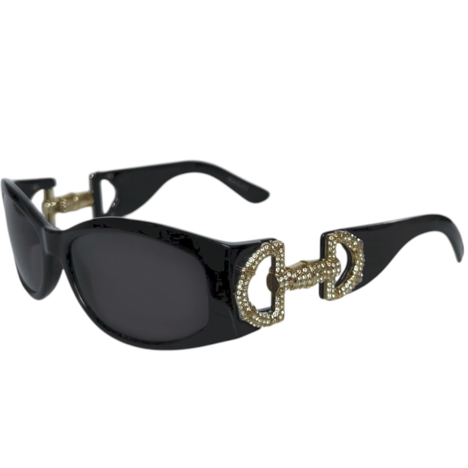 Vintage Gucci Diamante Horsebit Sunglasses in Black / Gold | NITRYL