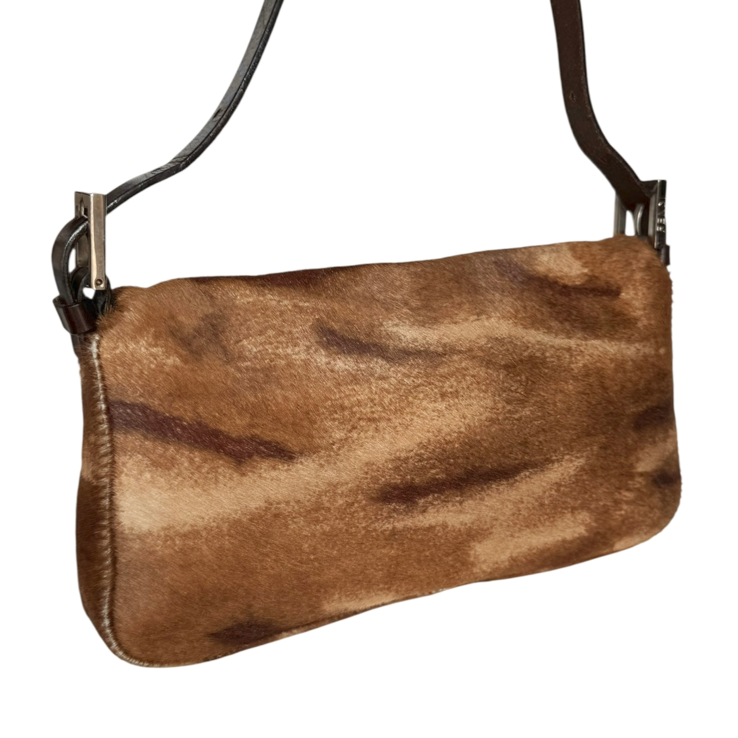 Fendi Mottled Calfskin Shoulder Baguette Bag in Brown - Image 4