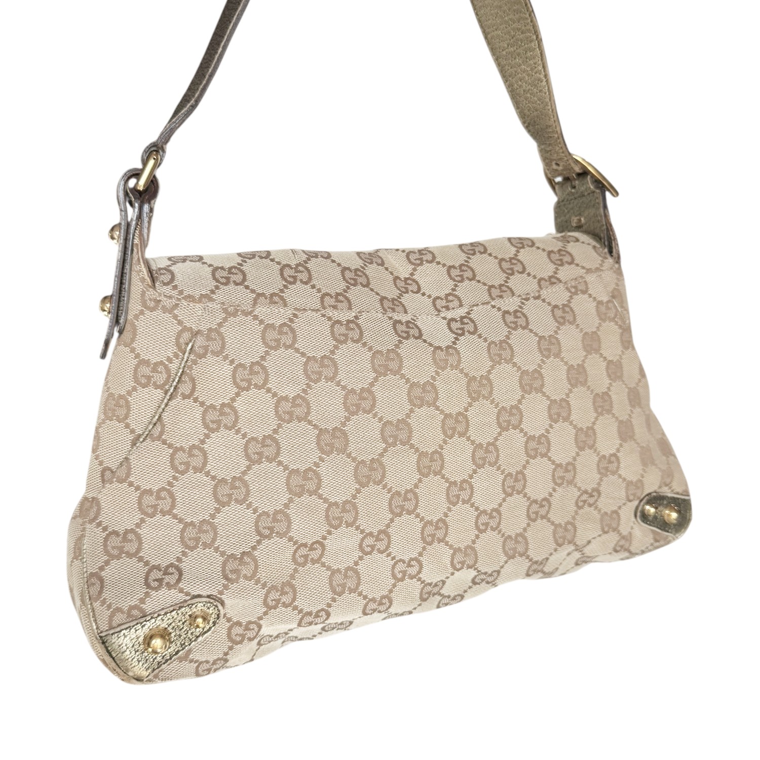 Gucci Monogram Horsebit Shoulder Bag in Beige / Metallic / Gold - Image 4