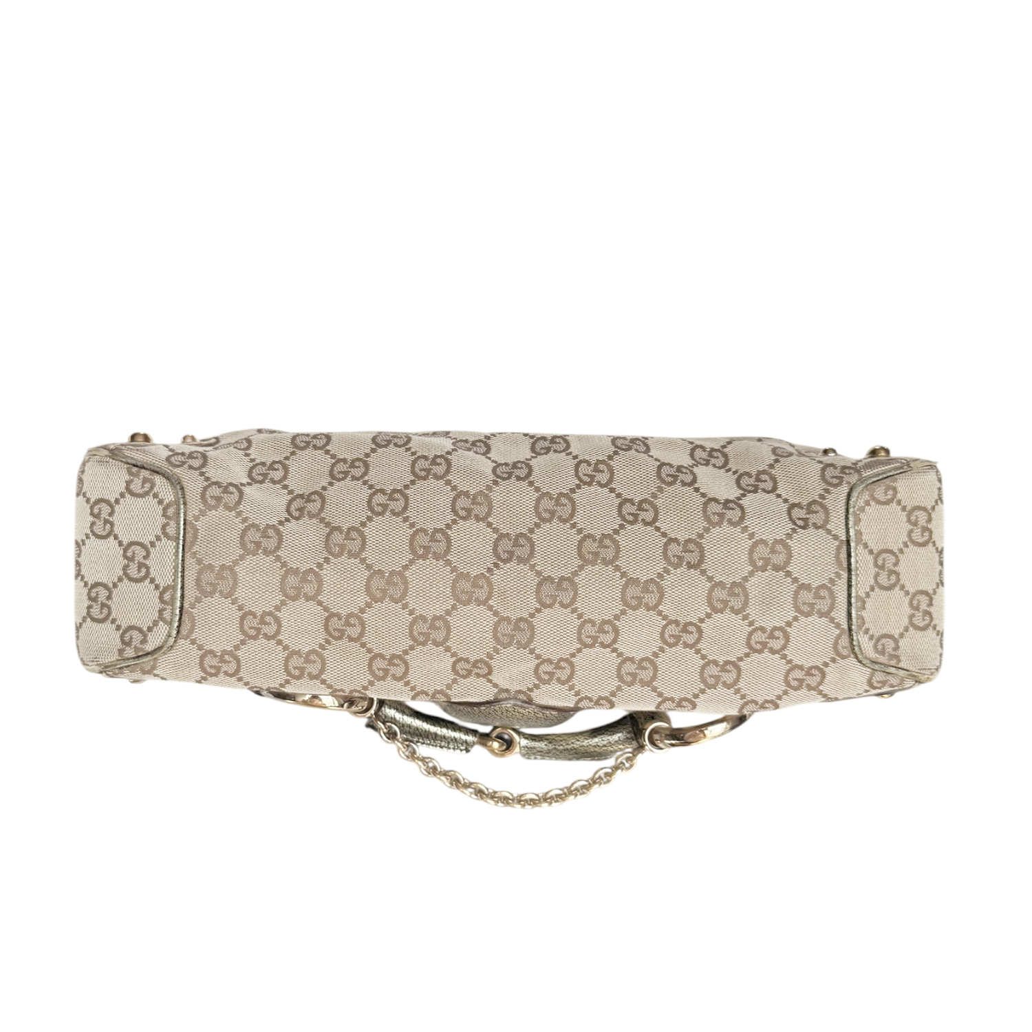 Gucci Monogram Horsebit Shoulder Bag in Beige / Metallic / Gold - Image 5