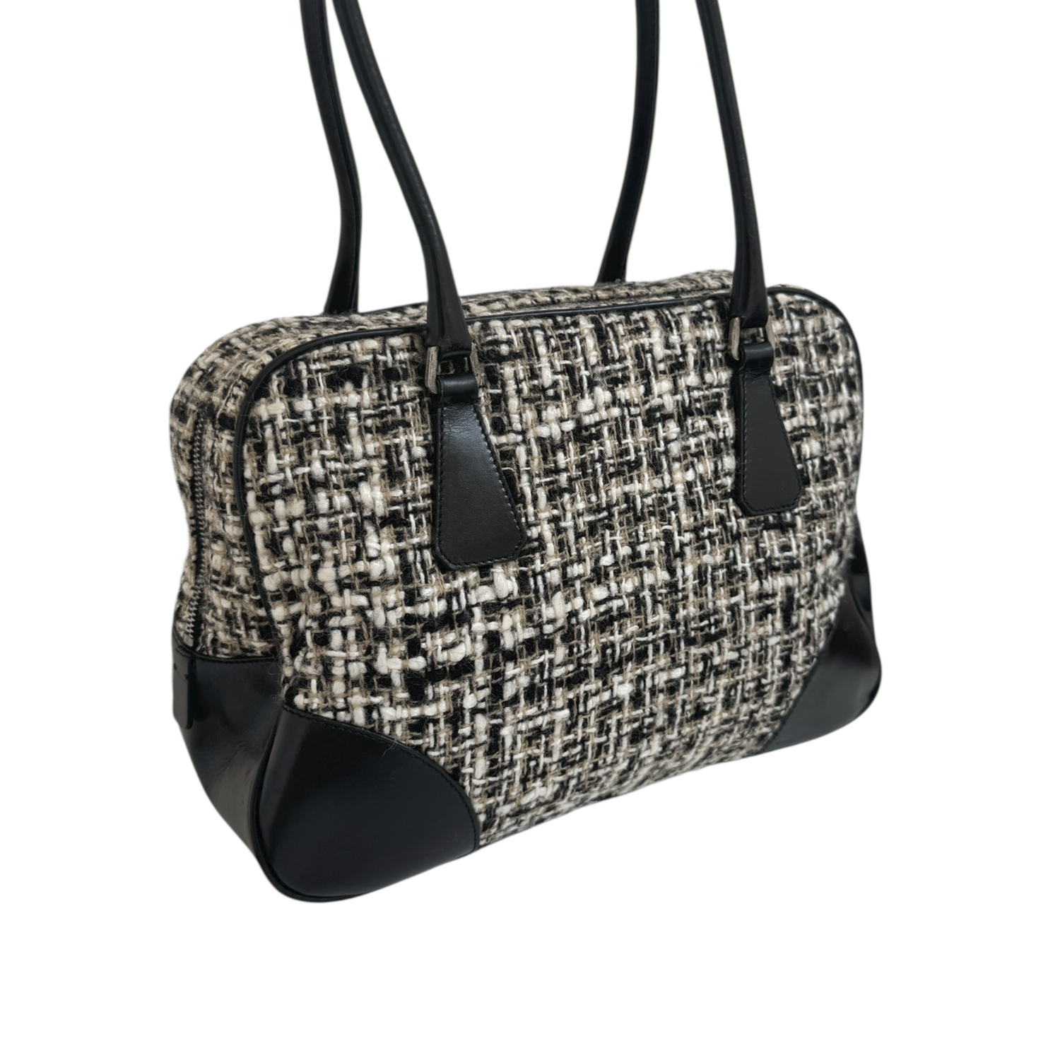 Prada Tweed Shoulder Bag in Black / Silver - Image 4